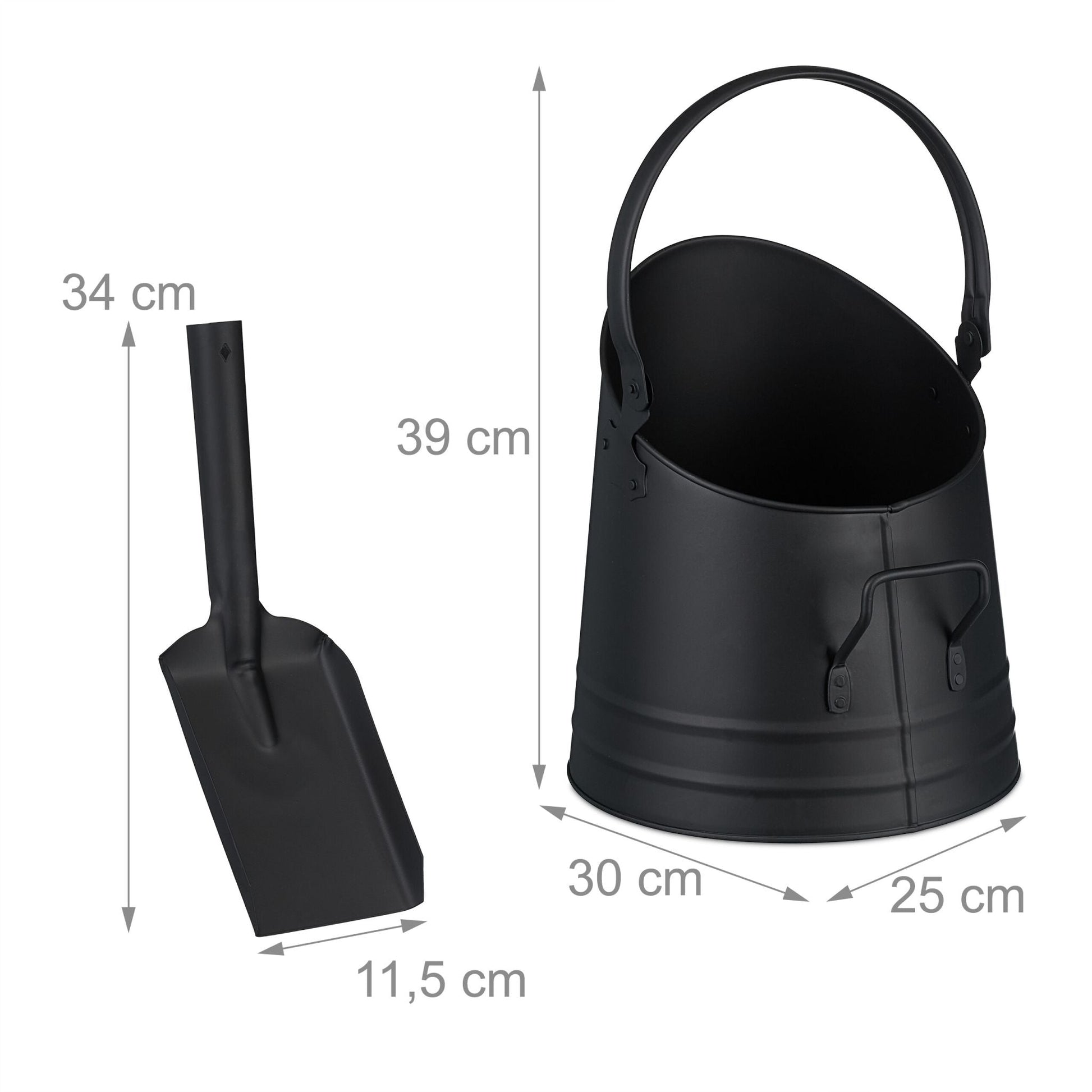 Kohleneimer mit Schaufel 6,5L Schwarz von Relaxdays