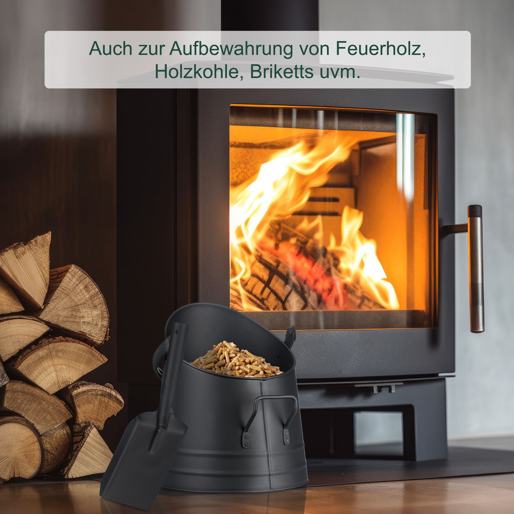 Kohleneimer mit Schaufel 6,5L Schwarz von Relaxdays