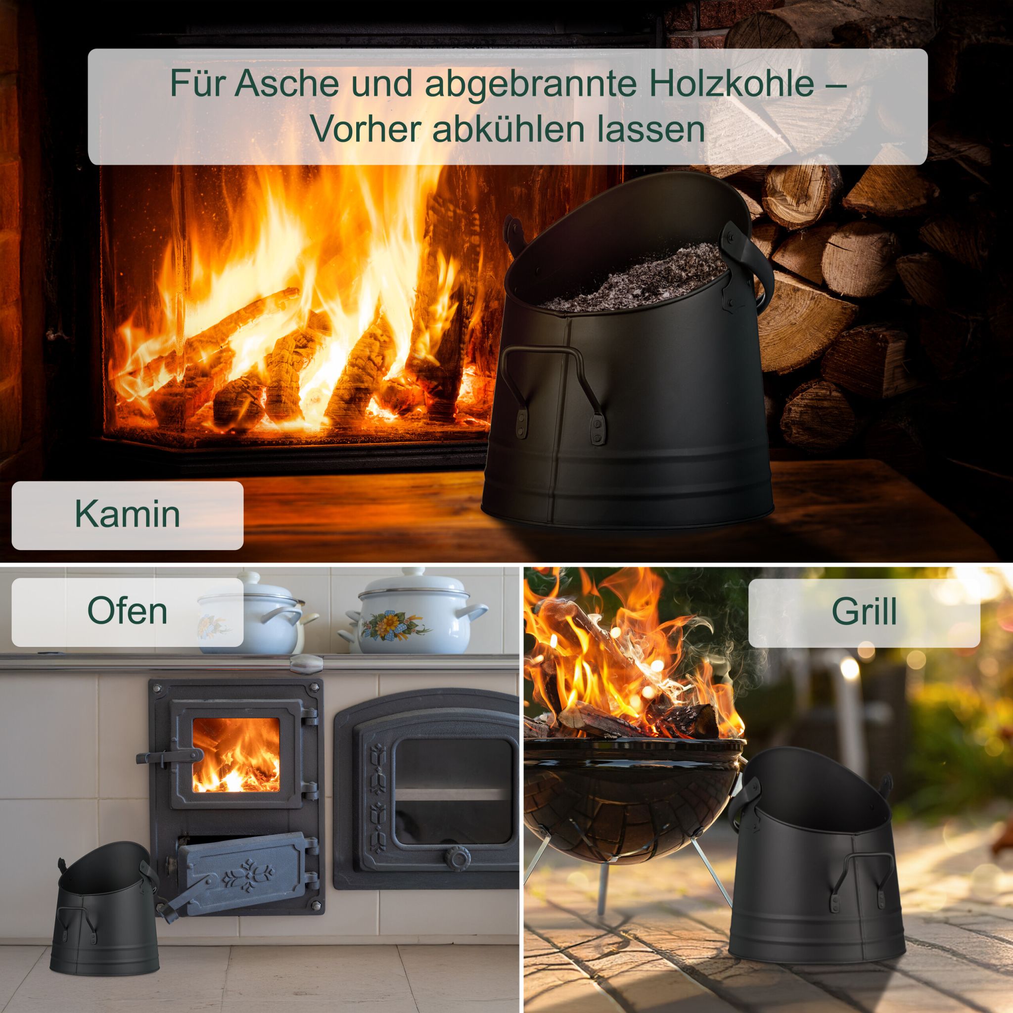 Kohleneimer mit Schaufel 6,5L Schwarz von Relaxdays