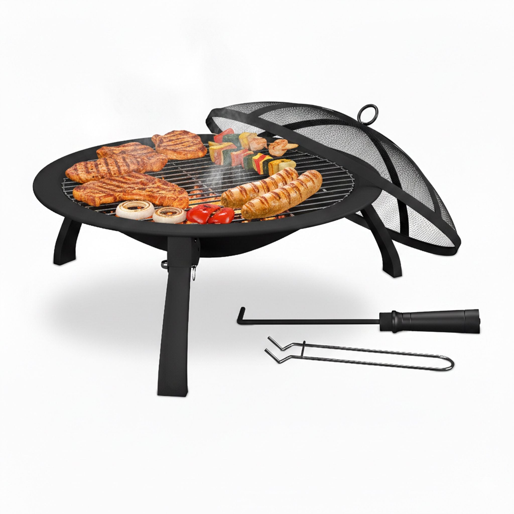 Feuerschale mit Grillrost Schwarz-Silber von Relaxdays