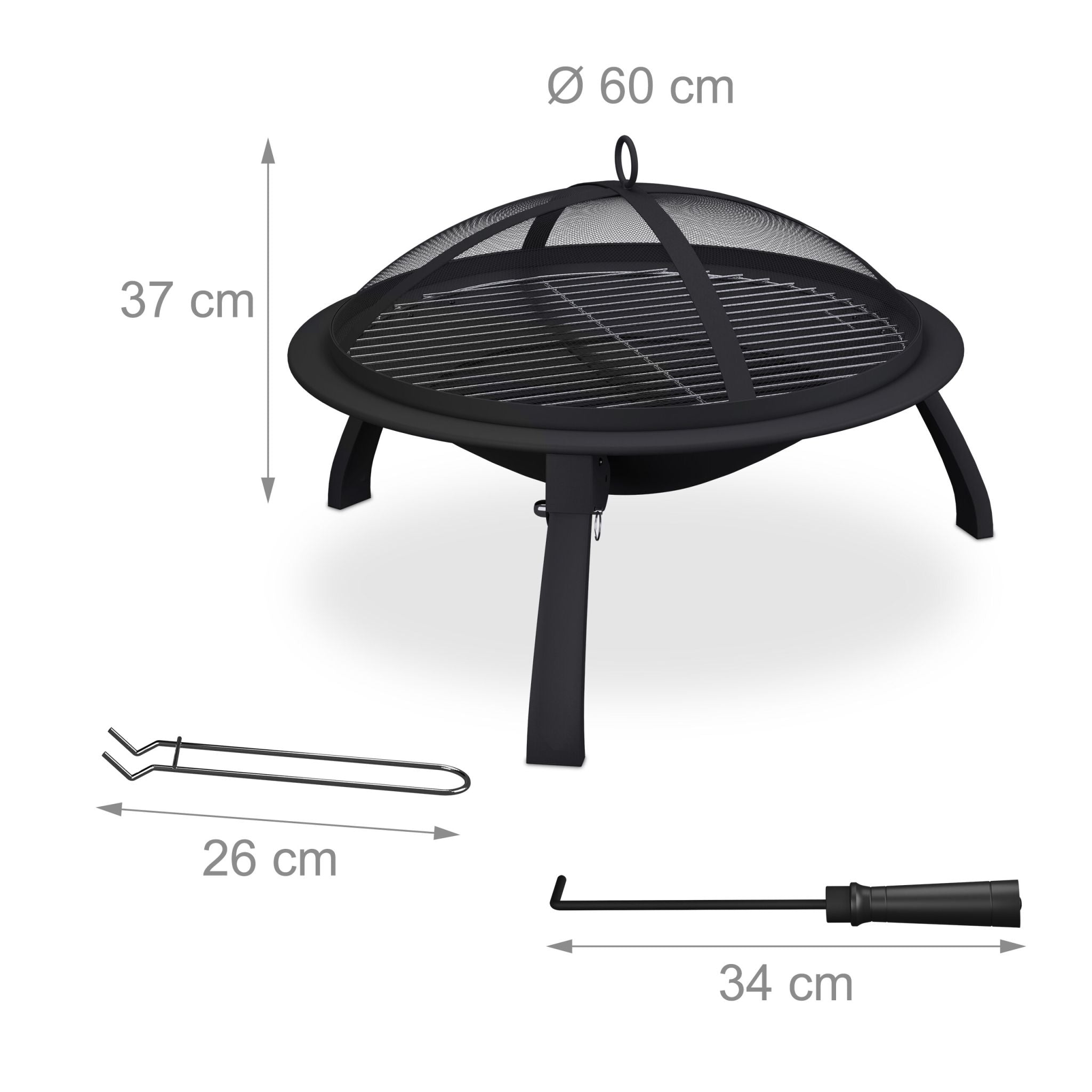 Feuerschale mit Grillrost Schwarz-Silber von Relaxdays