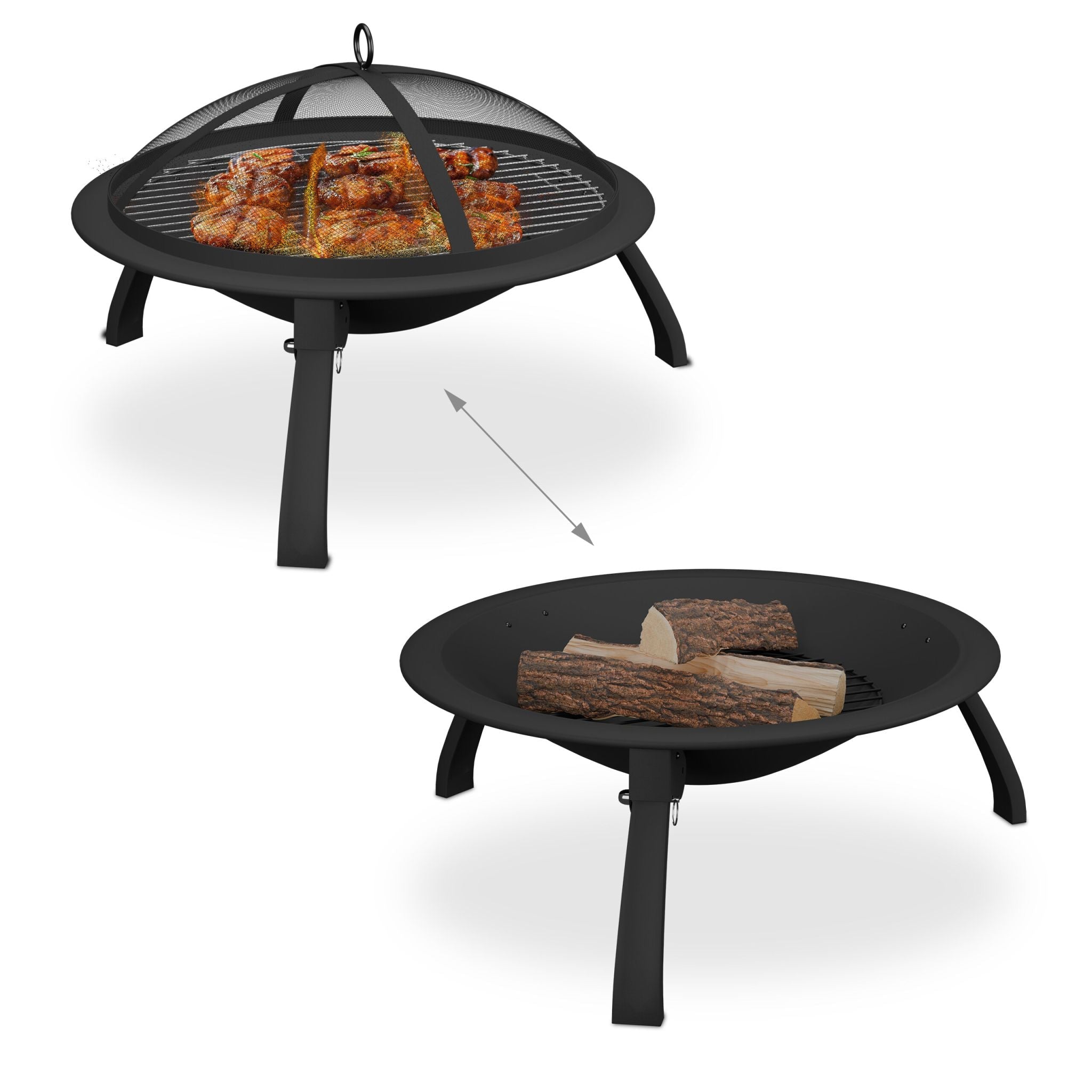 Feuerschale mit Grillrost Schwarz-Silber von Relaxdays