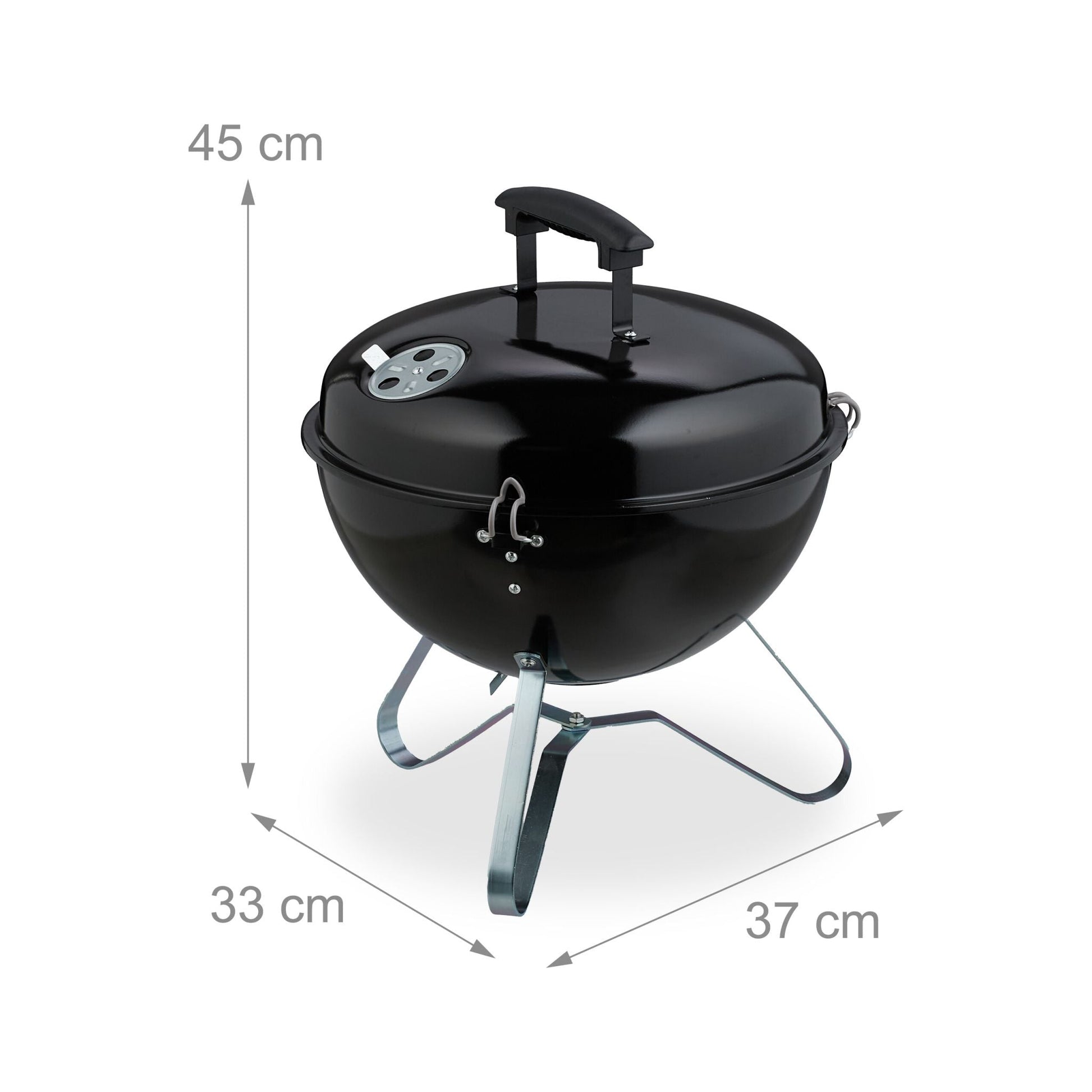 Tragbarer Kugelgrill Ø 37cm Schwarz-Silber von Relaxdays