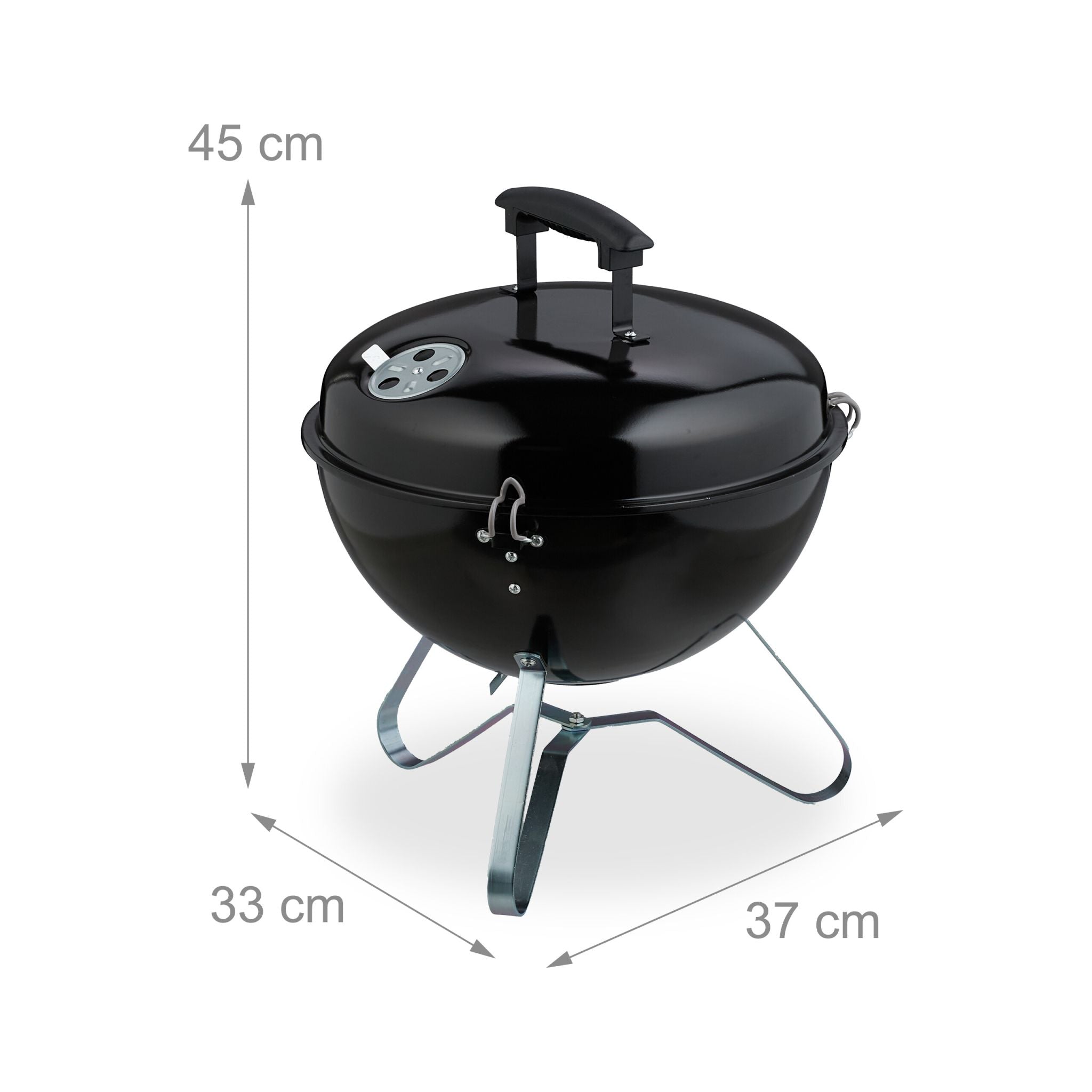 Tragbarer Kugelgrill Ø 37cm Schwarz-Silber von Relaxdays