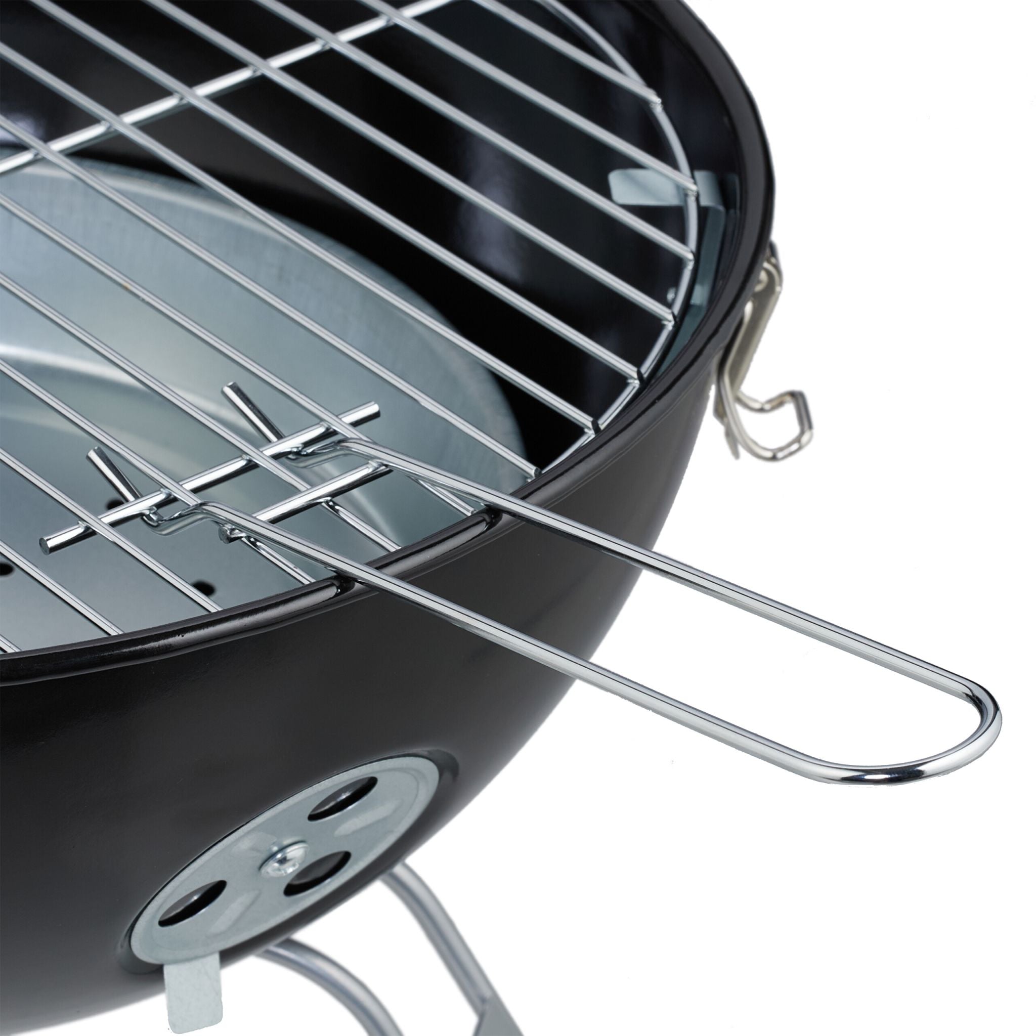 Kugelgrill tragbar Ø 37cm mit Grillzange Schwarz-Silber von Relaxdays