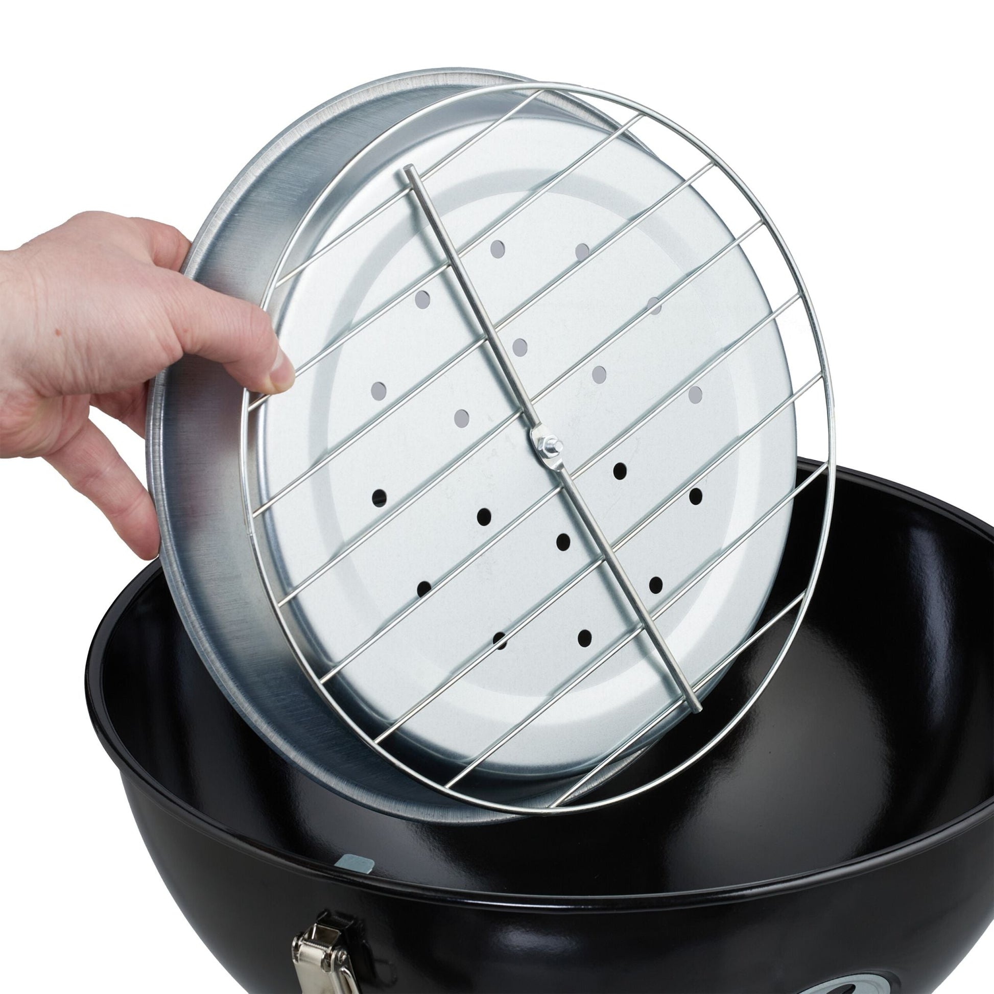 Kugelgrill tragbar Ø 37cm mit Grillzange Schwarz-Silber von Relaxdays