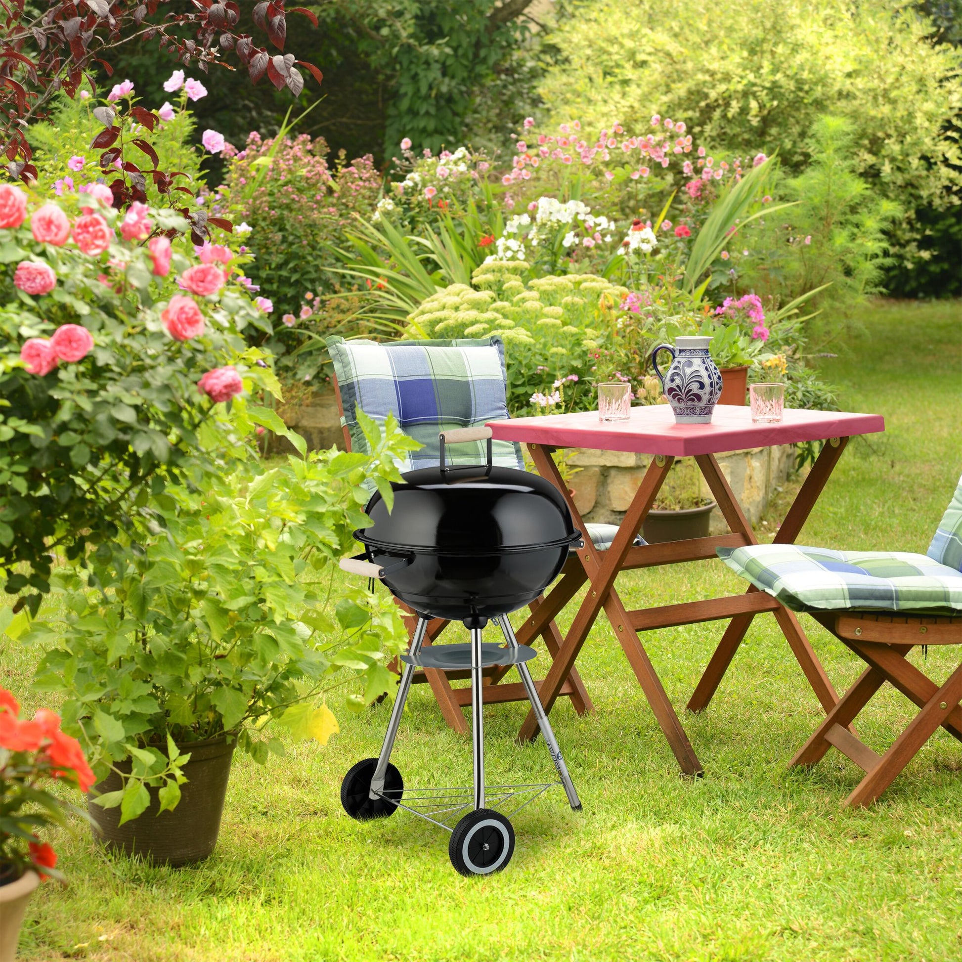 Fahrbarer Kugelgrill Schwarz-Silber von Relaxdays