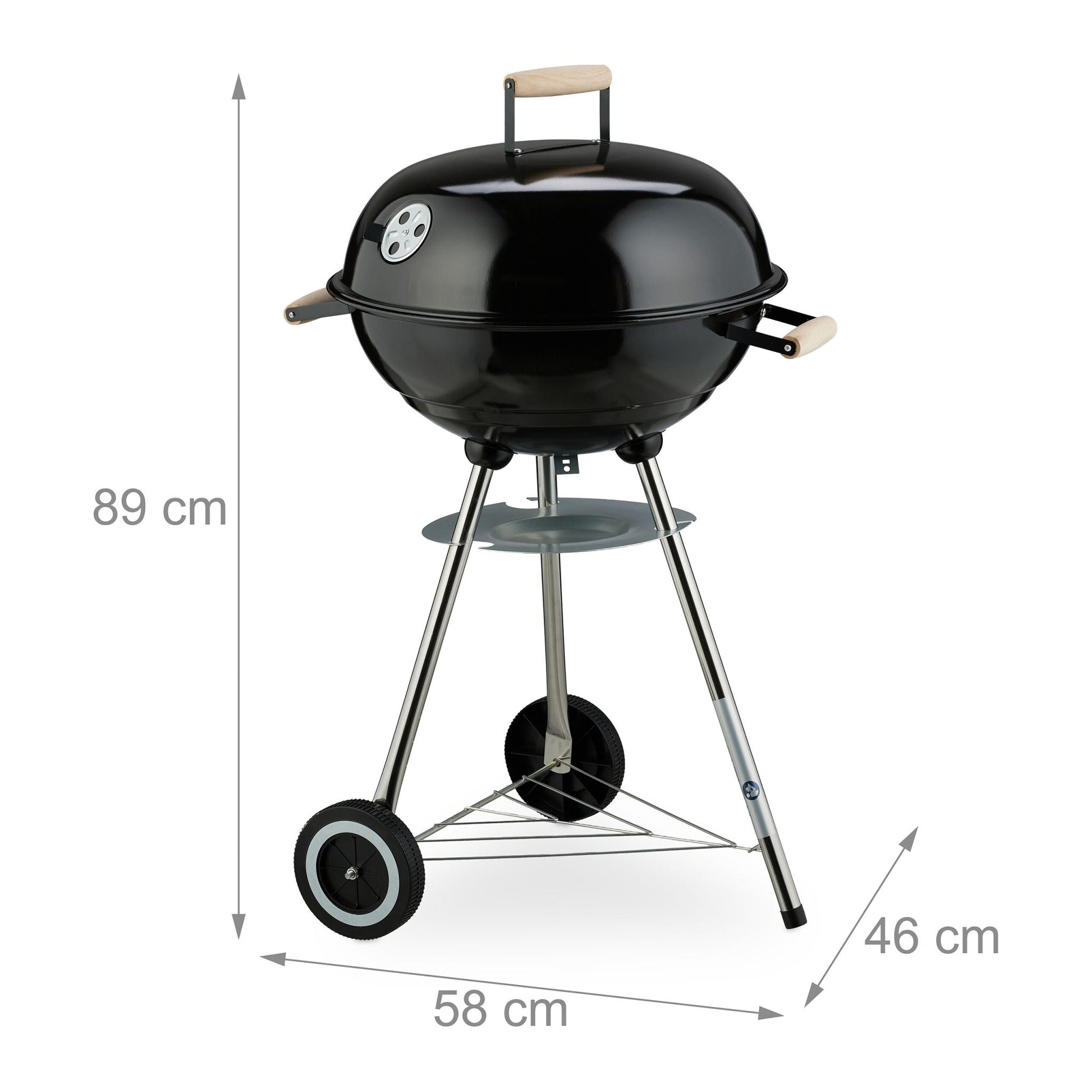 Fahrbarer Kugelgrill Schwarz-Silber von Relaxdays