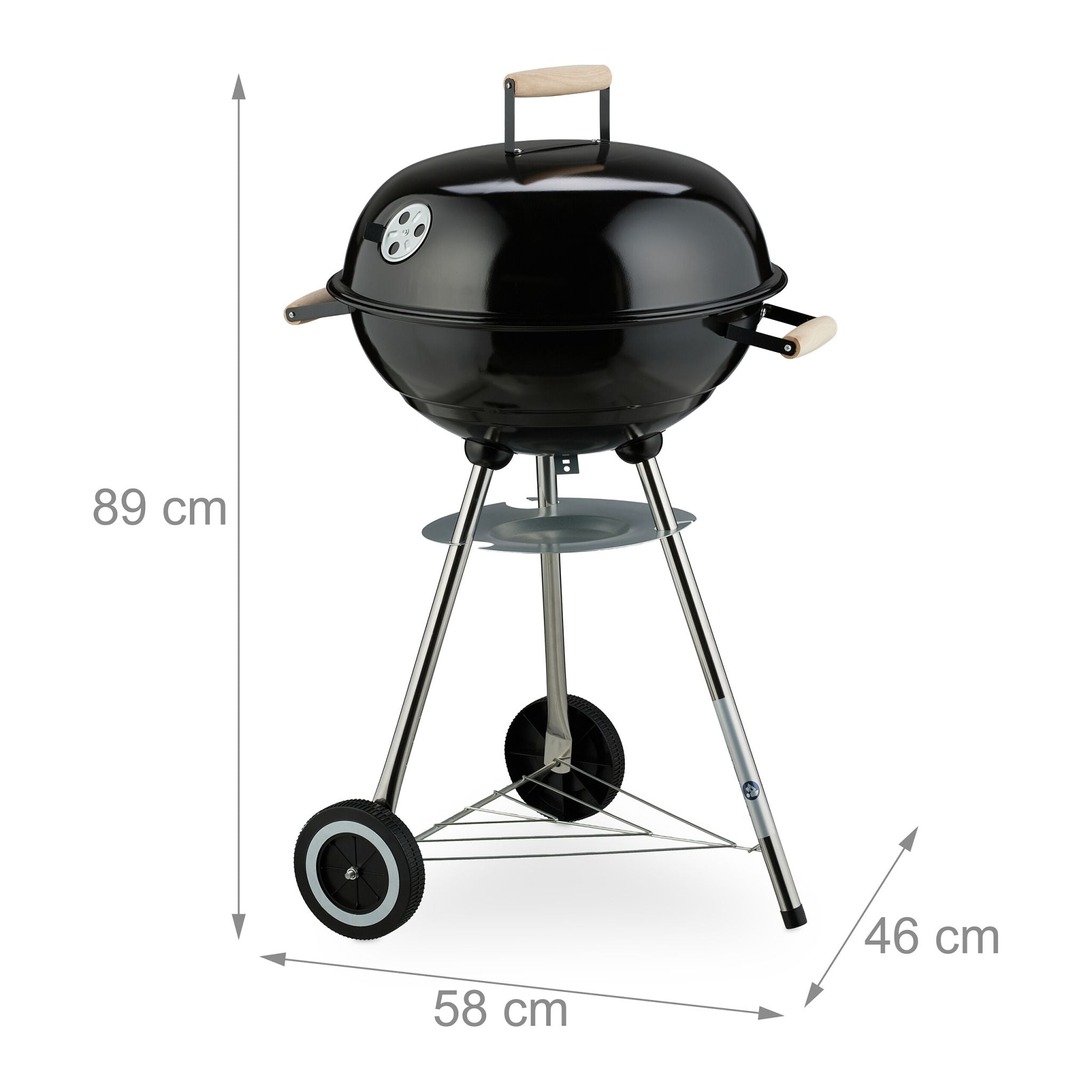 Fahrbarer Kugelgrill Schwarz-Silber von Relaxdays