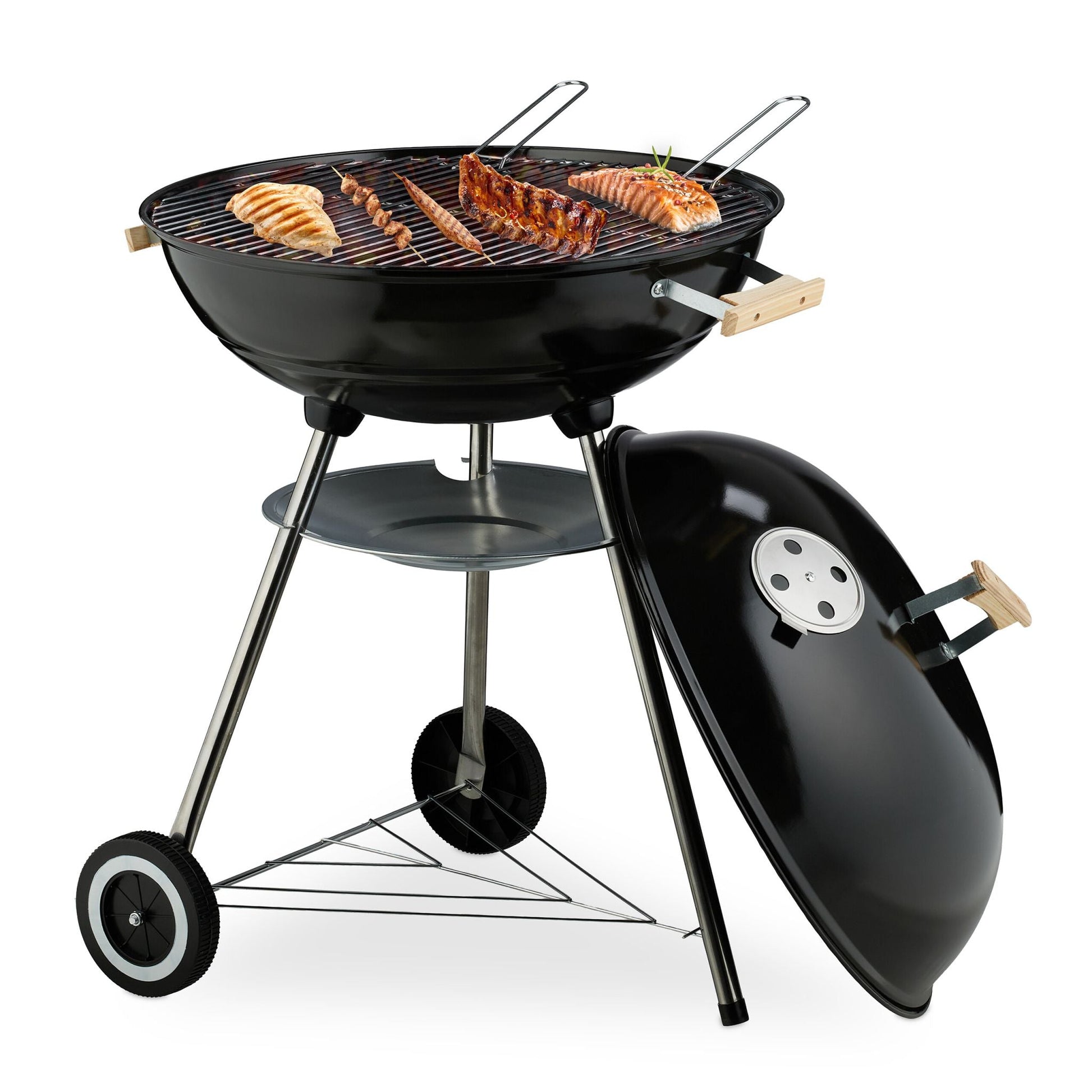 Fahrbarer Kugelgrill Schwarz-Silber von Relaxdays
