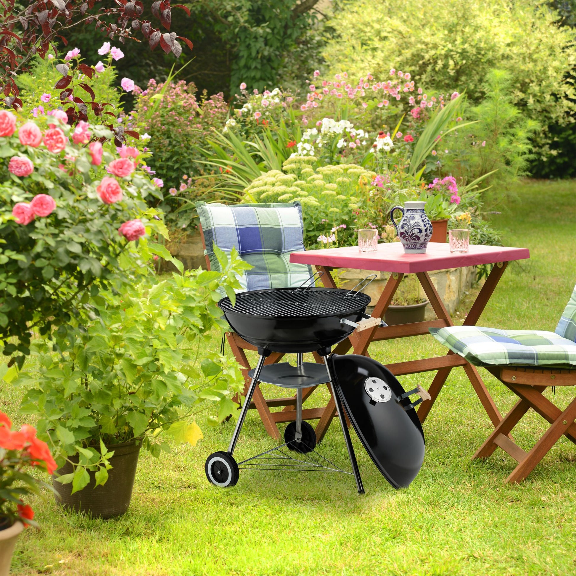 Fahrbarer Kugelgrill Schwarz-Silber von Relaxdays