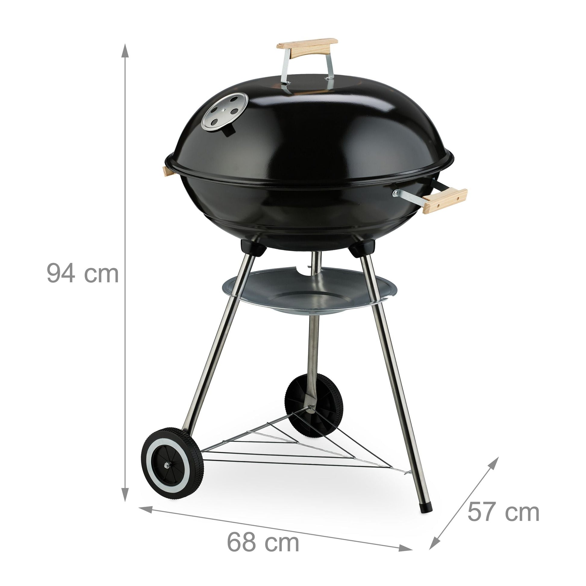 Fahrbarer Kugelgrill Schwarz-Silber von Relaxdays