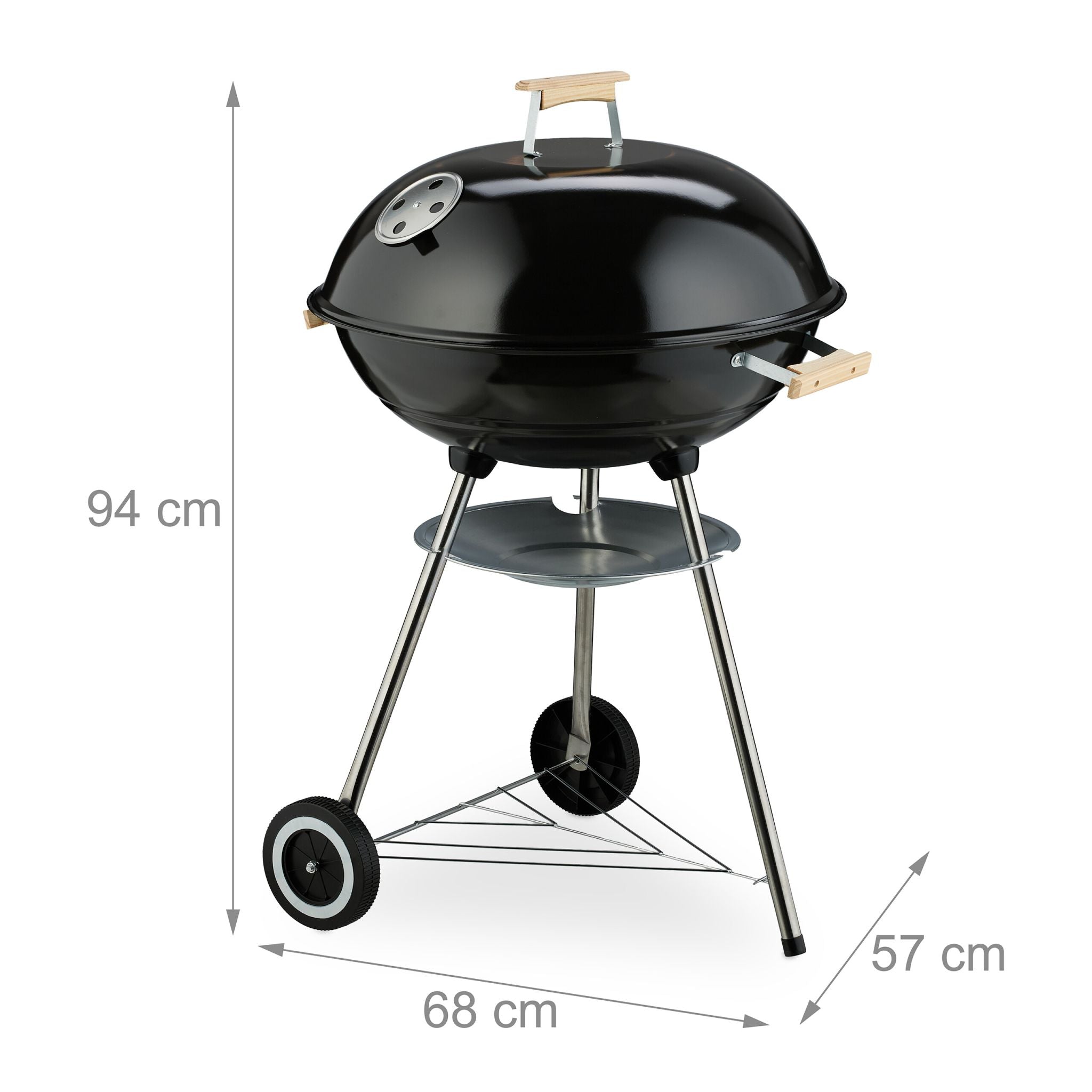 Fahrbarer Kugelgrill Schwarz-Silber von Relaxdays
