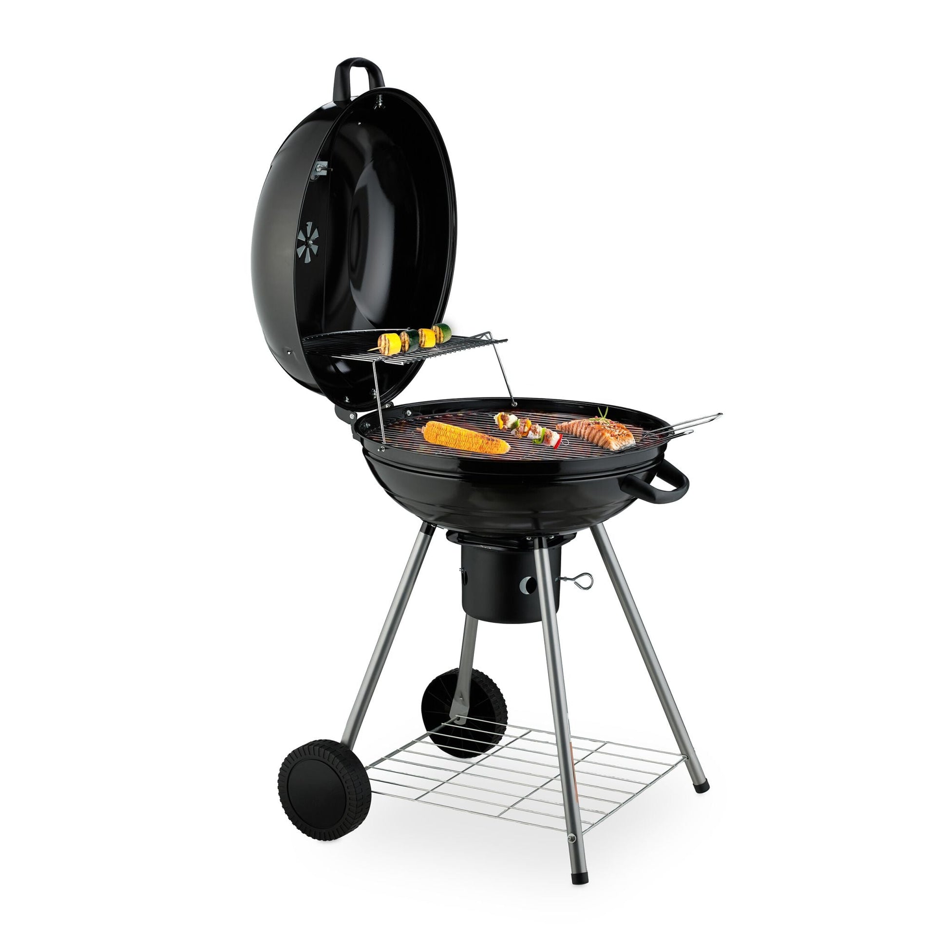 XXL Kugelgrill mit Rädern Schwarz-Silber von Relaxdays