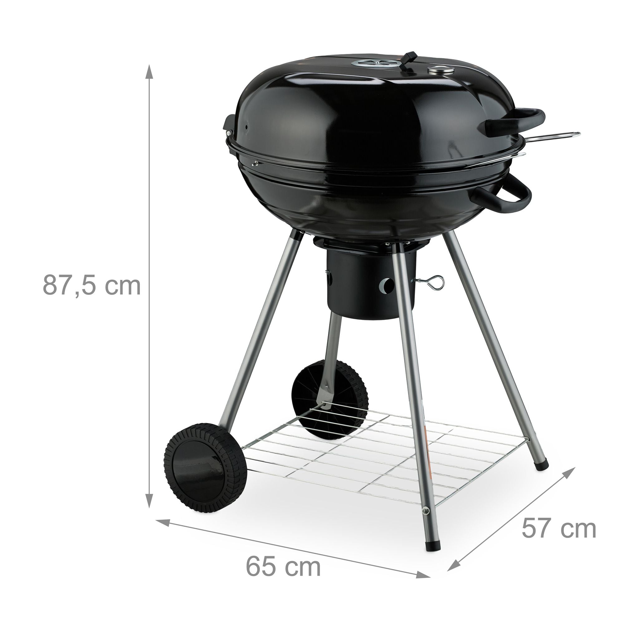 XXL Kugelgrill mit Rädern Schwarz-Silber von Relaxdays