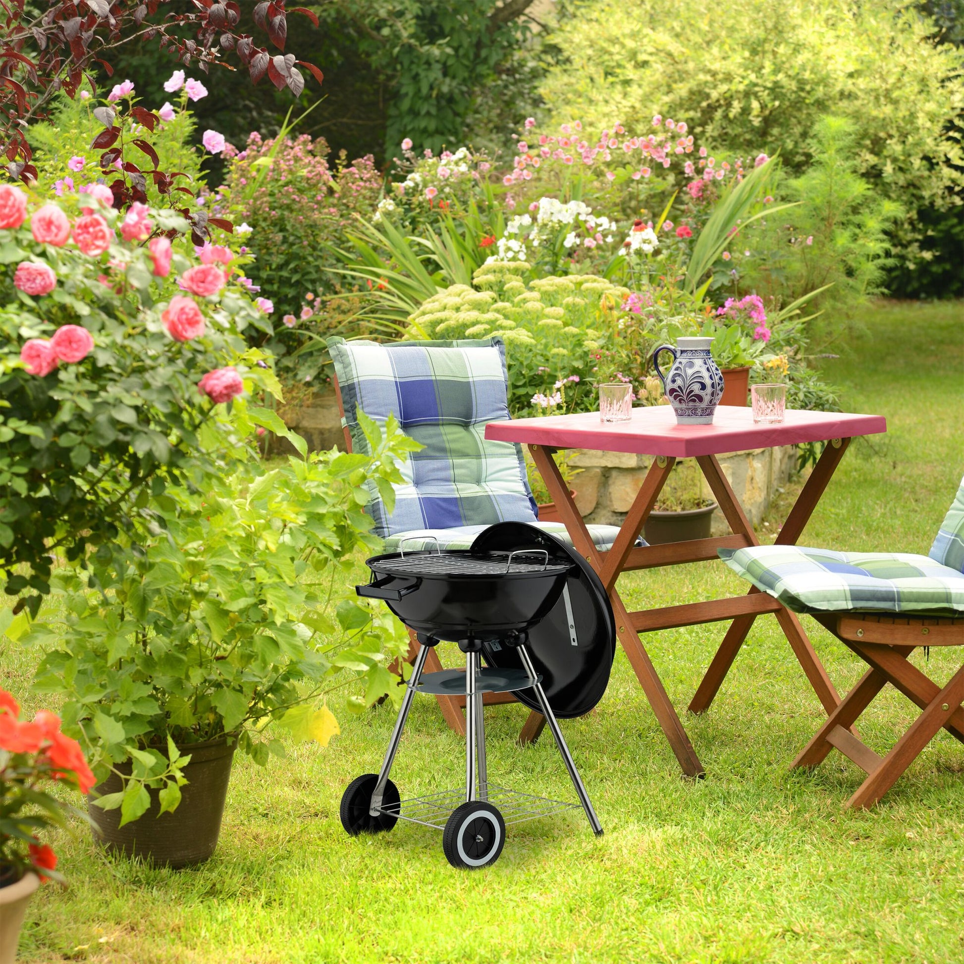 Grosser Kugelgrill mit Rädern Schwarz-Silber von Relaxdays