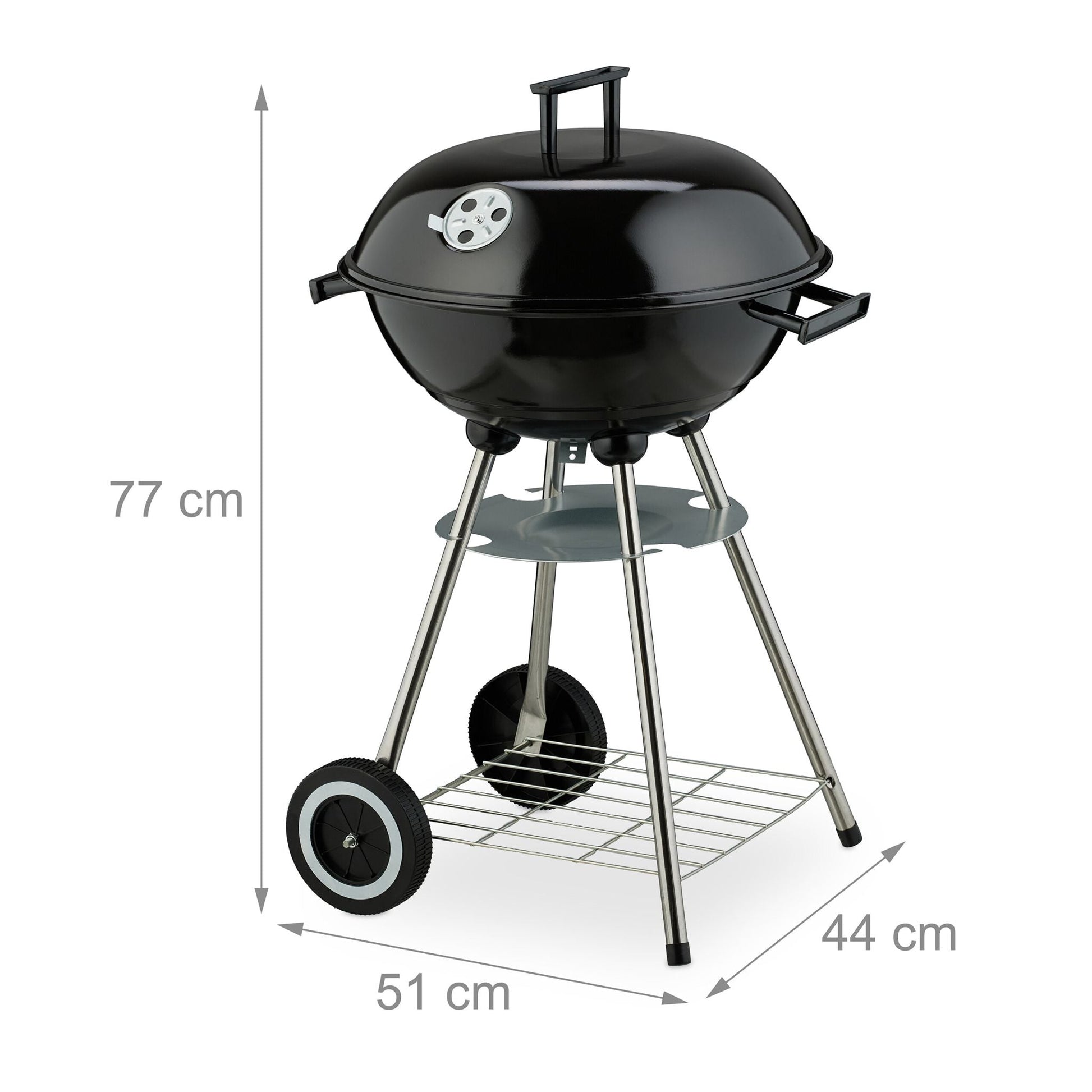 Grosser Kugelgrill mit Rädern Schwarz-Silber von Relaxdays