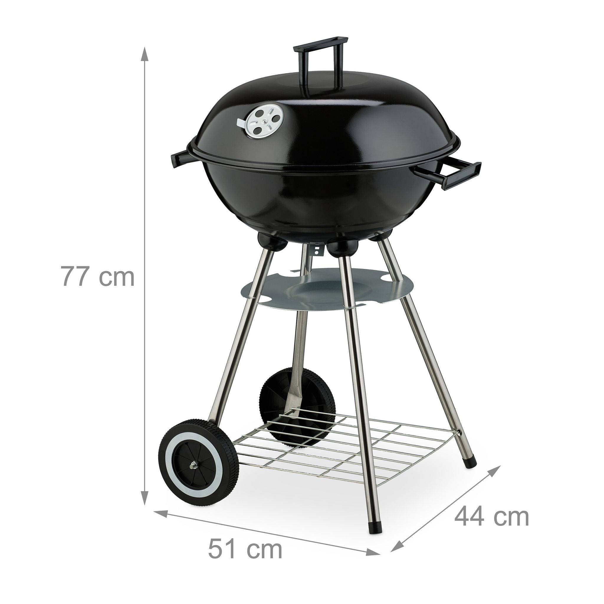 Grosser Kugelgrill mit Rädern Schwarz-Silber von Relaxdays