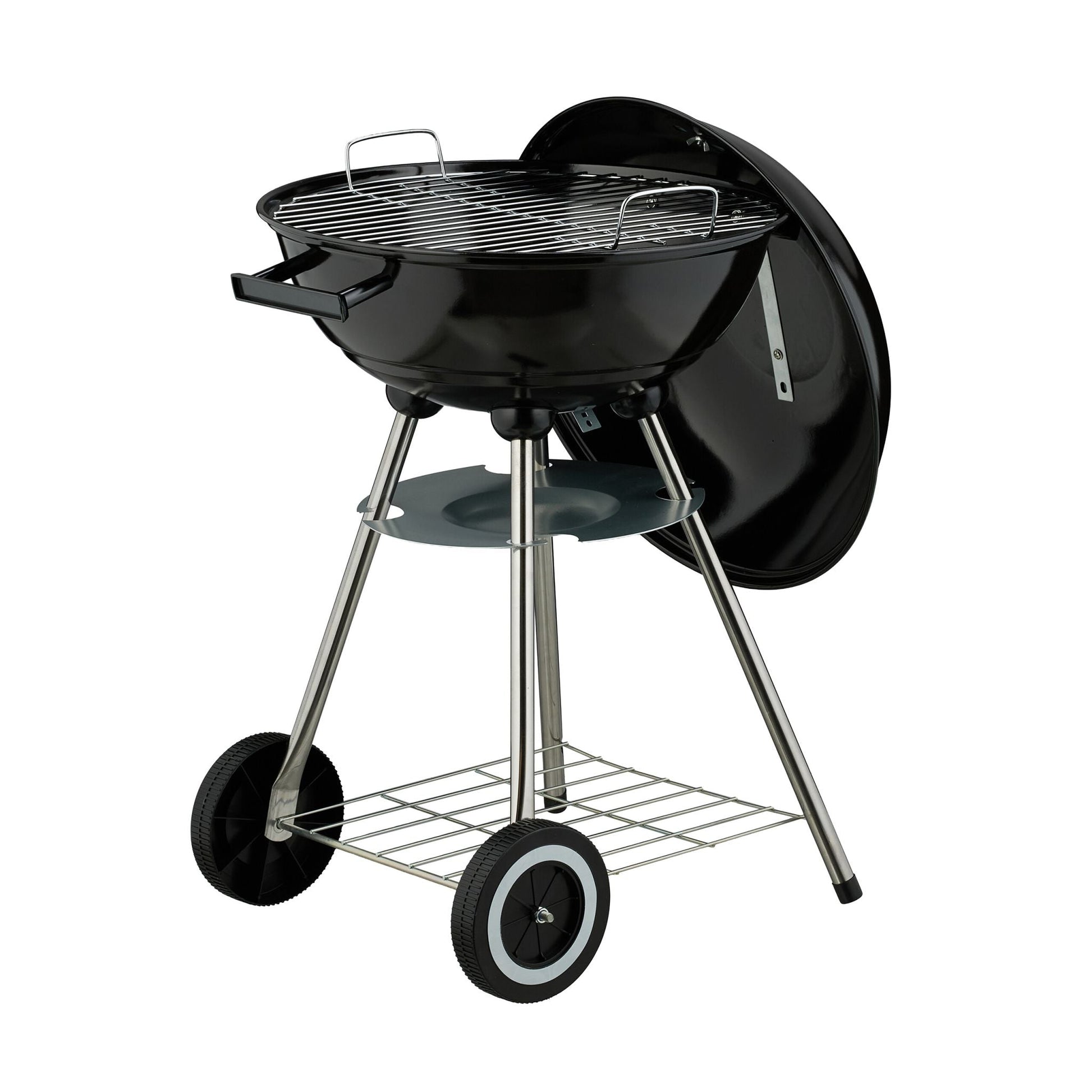 Grosser Kugelgrill mit Rädern Schwarz-Silber von Relaxdays