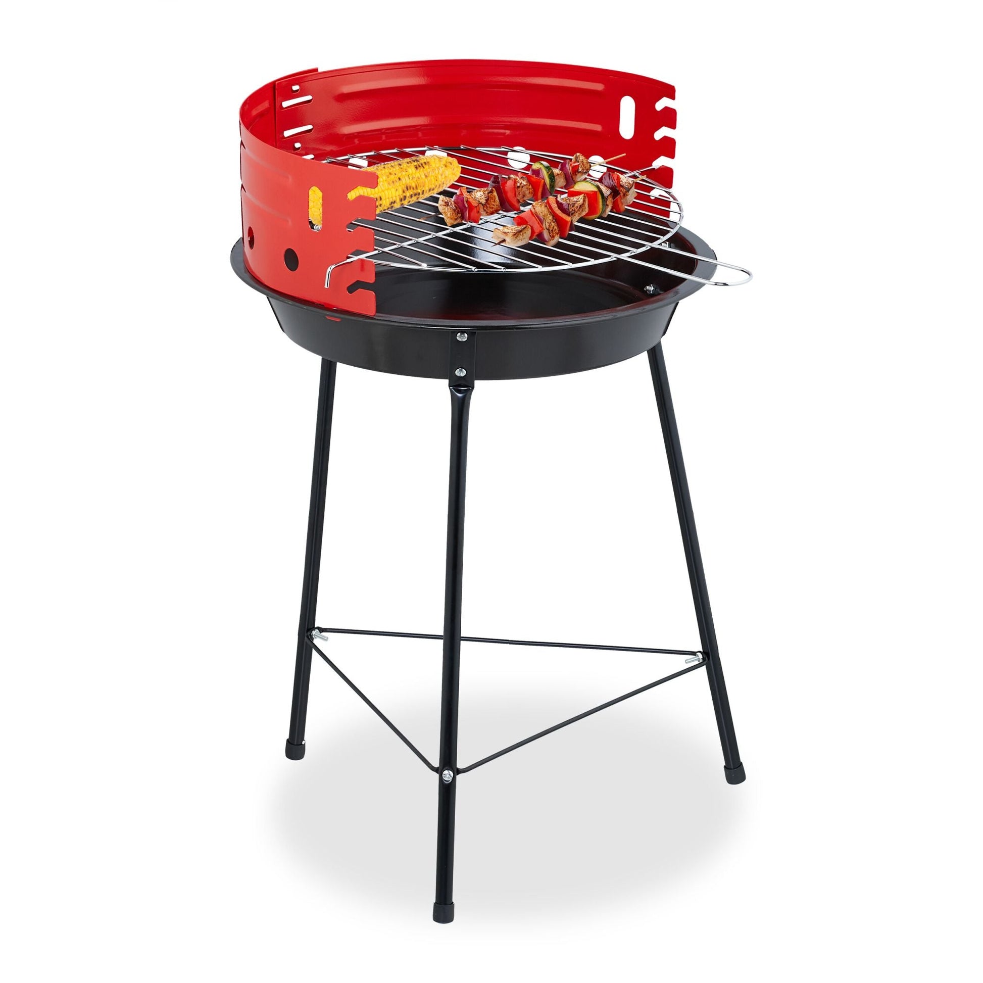 Holzkohlegrill Ø 37cm Dreibein Rot-Schwarz von Relaxdays