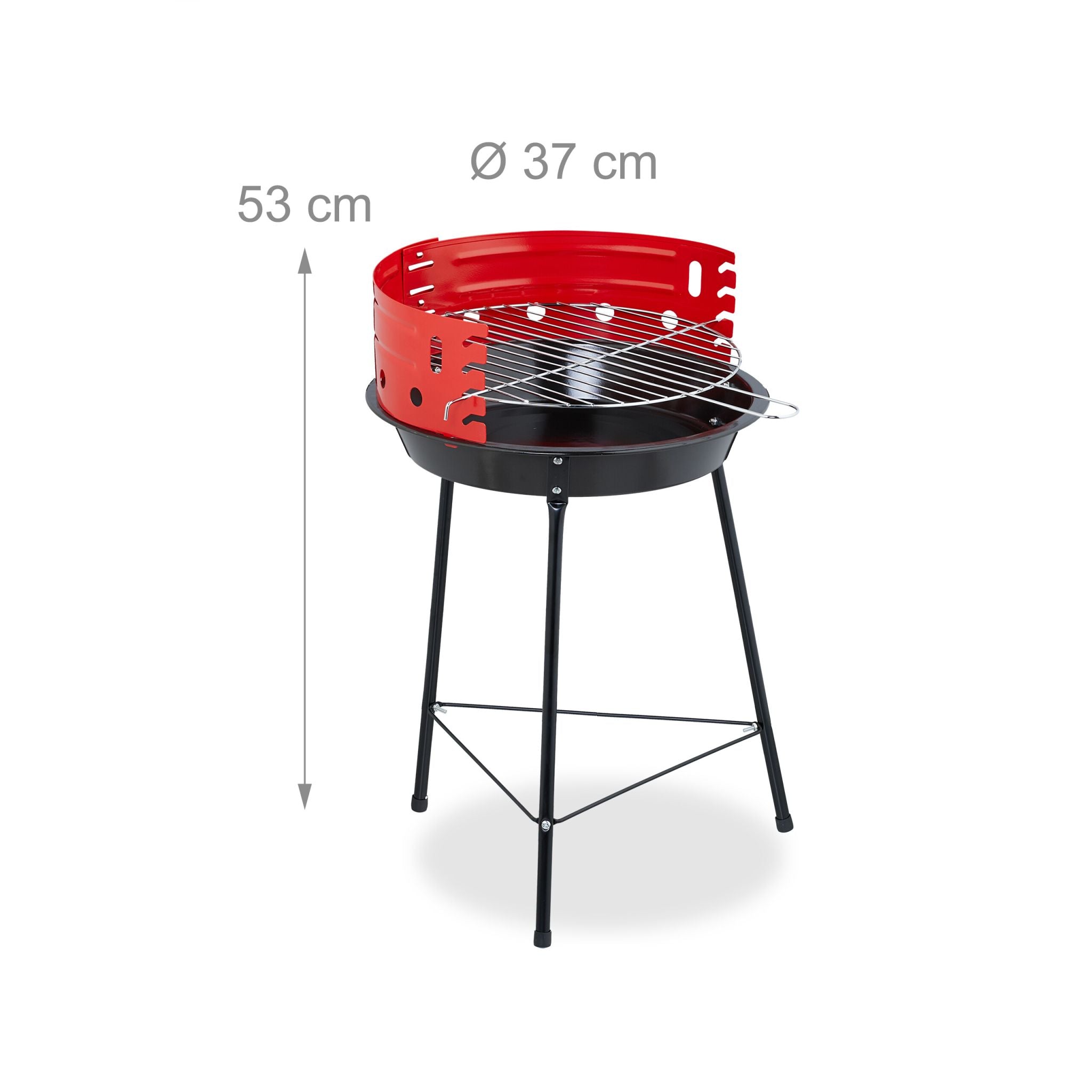 Holzkohlegrill Ø 37cm Dreibein Rot-Schwarz von Relaxdays