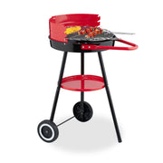 Holzkohlegrill 42cm mit Rollen Rot-Schwarz von Relaxdays