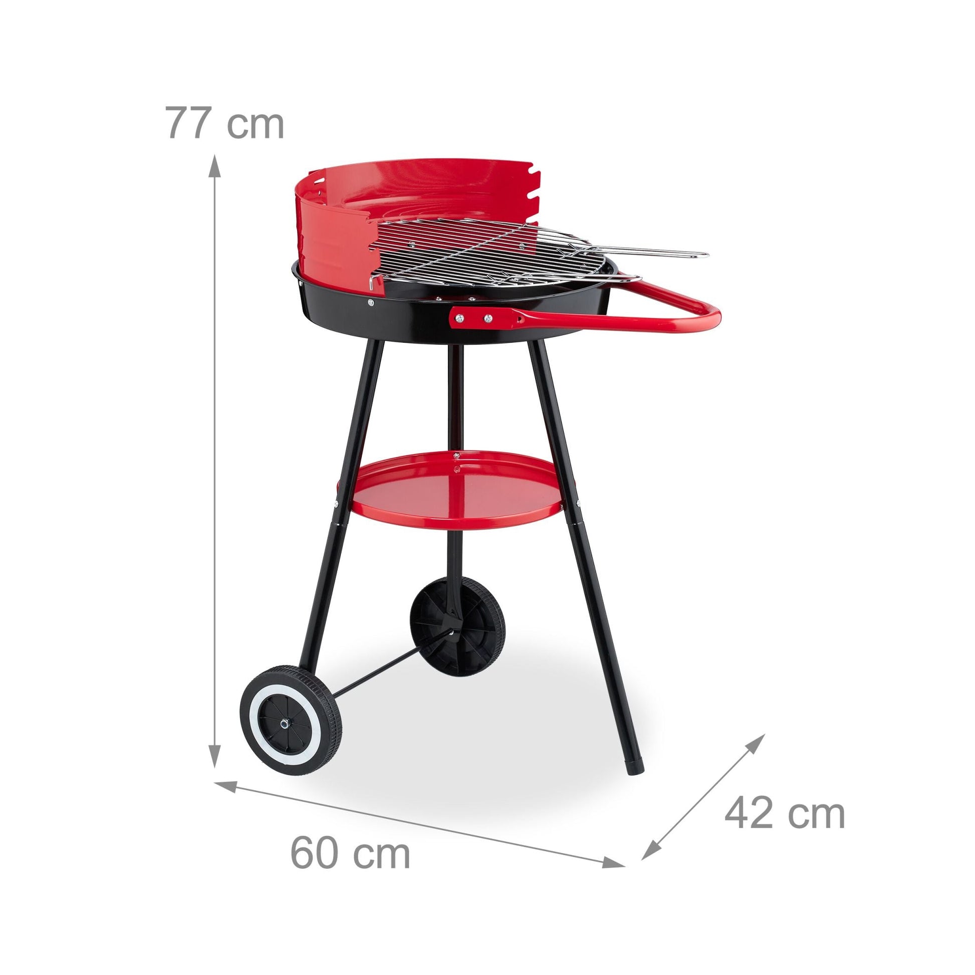 Holzkohlegrill 42cm mit Rollen Rot-Schwarz von Relaxdays