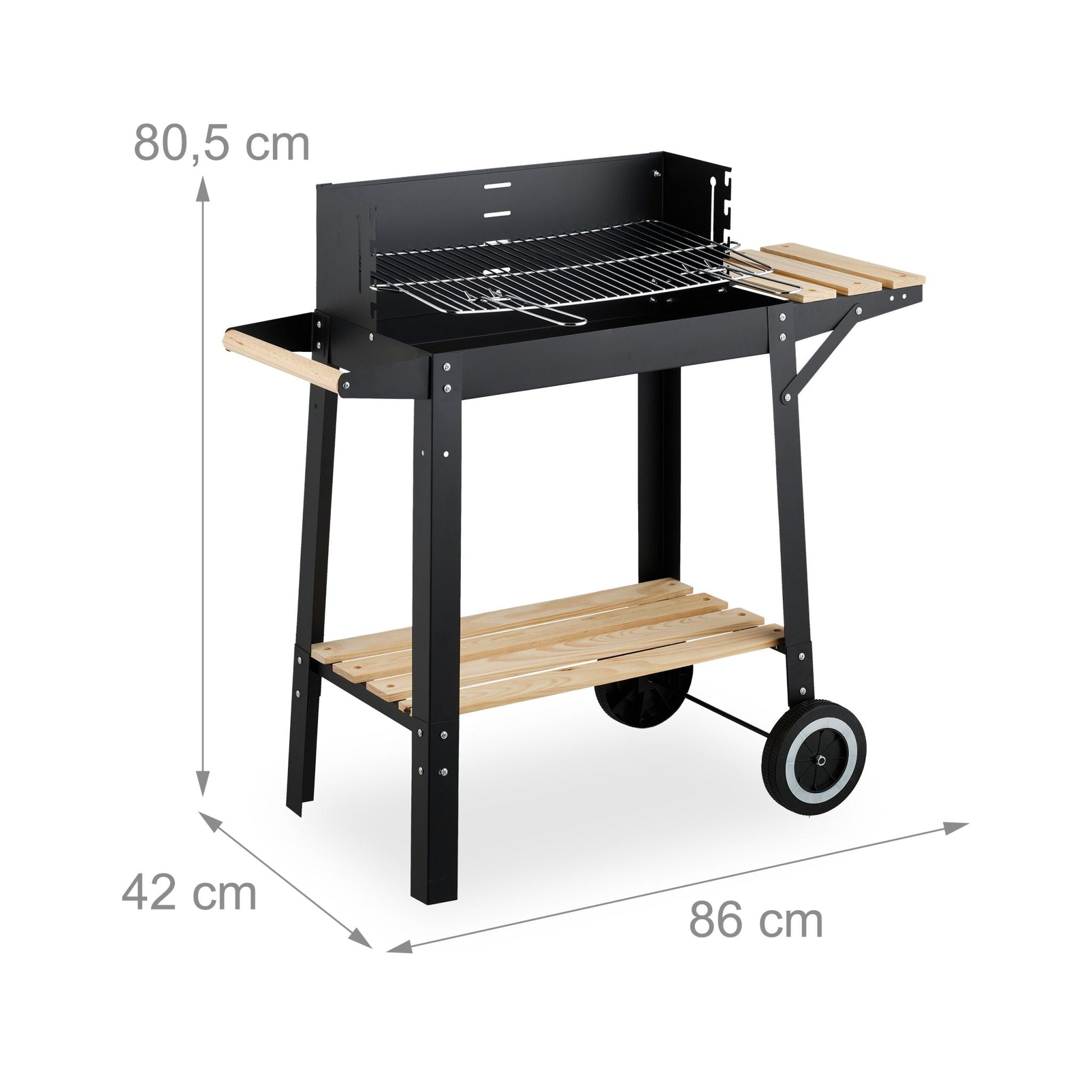 Grill mit Rädern und Ablagen Hellbraun-Schwarz-Silber von Relaxdays