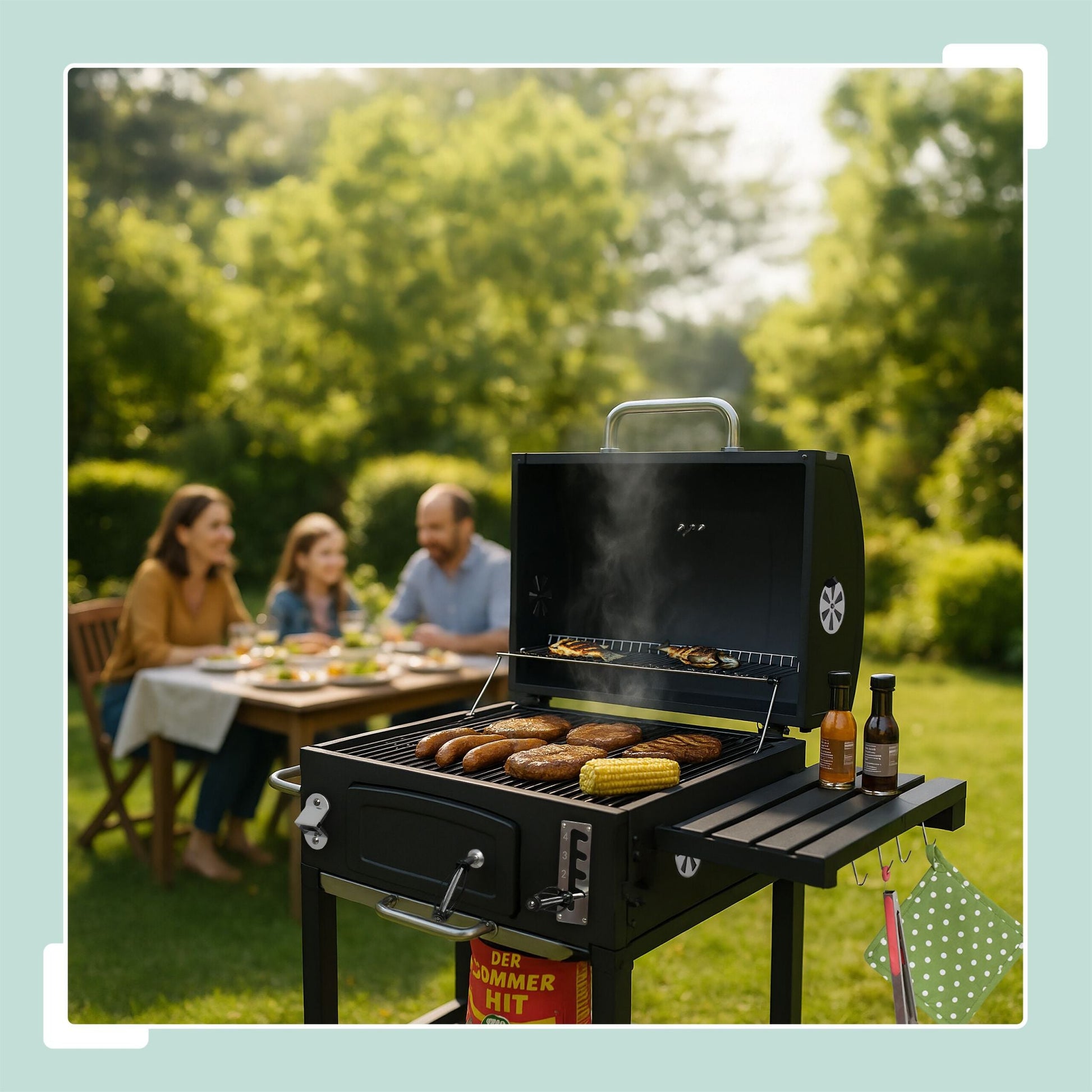 Holzkohlegrill Grillwagen mit Deckel Schwarz-Silber von Relaxdays