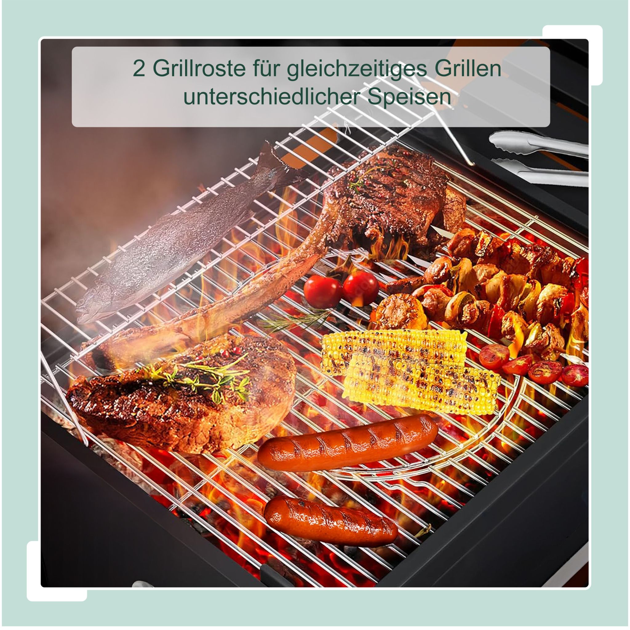 Holzkohlegrill Grillwagen mit Deckel Schwarz-Silber von Relaxdays