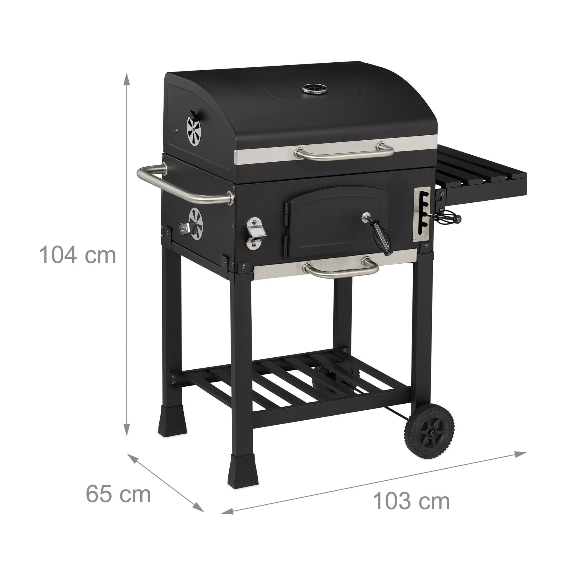 Holzkohlegrill Grillwagen mit Deckel Schwarz-Silber von Relaxdays