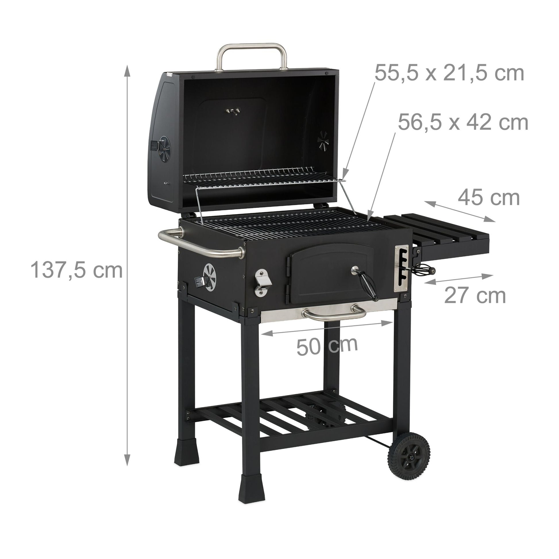 Holzkohlegrill Grillwagen mit Deckel Schwarz-Silber von Relaxdays