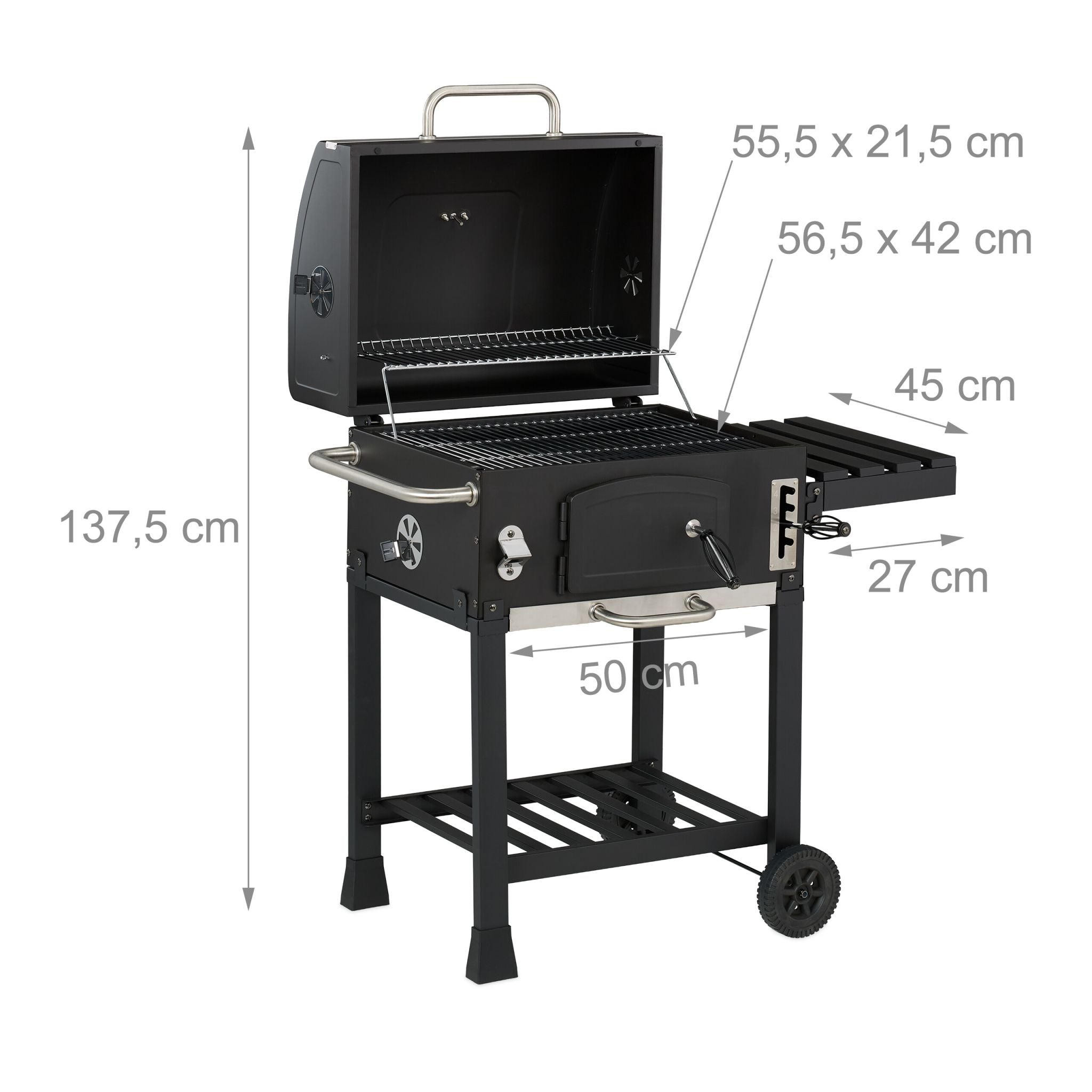 Holzkohlegrill Grillwagen mit Deckel Schwarz-Silber von Relaxdays
