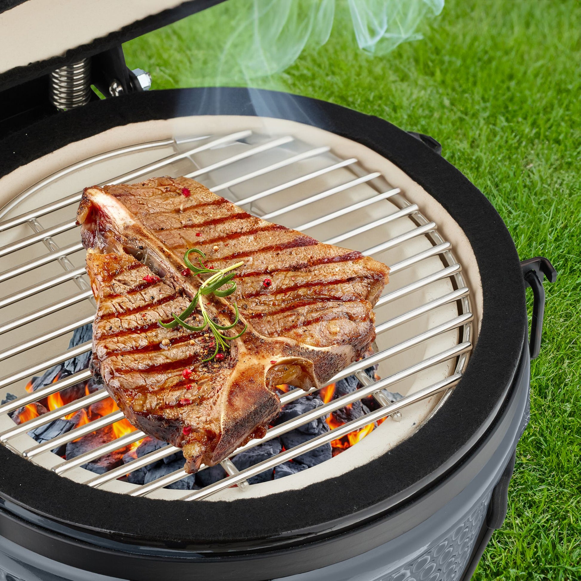 Kamado Grill Keramik Schwarz-Grau von Relaxdays