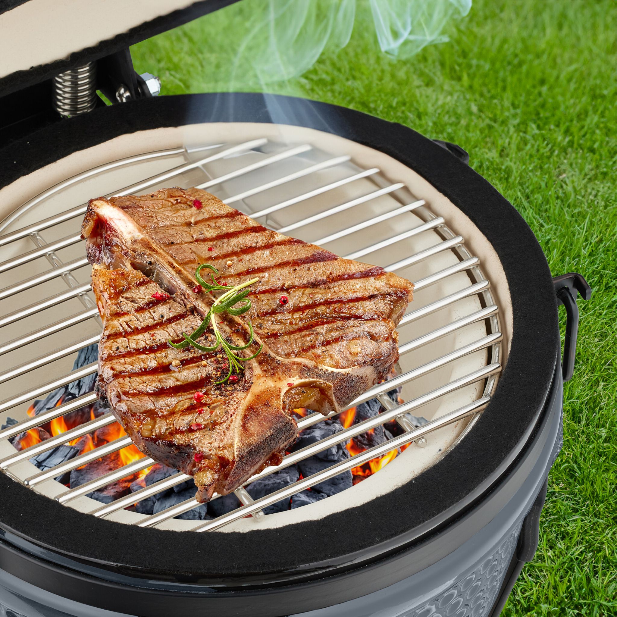 Kamado Grill Keramik Schwarz-Grau von Relaxdays