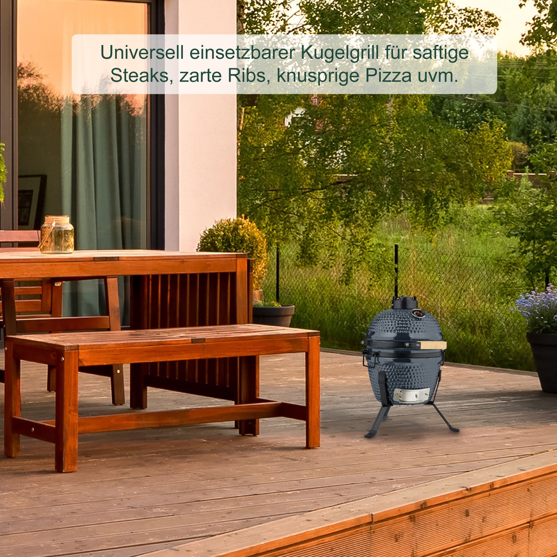 Kamado Grill Keramik Schwarz-Grau von Relaxdays