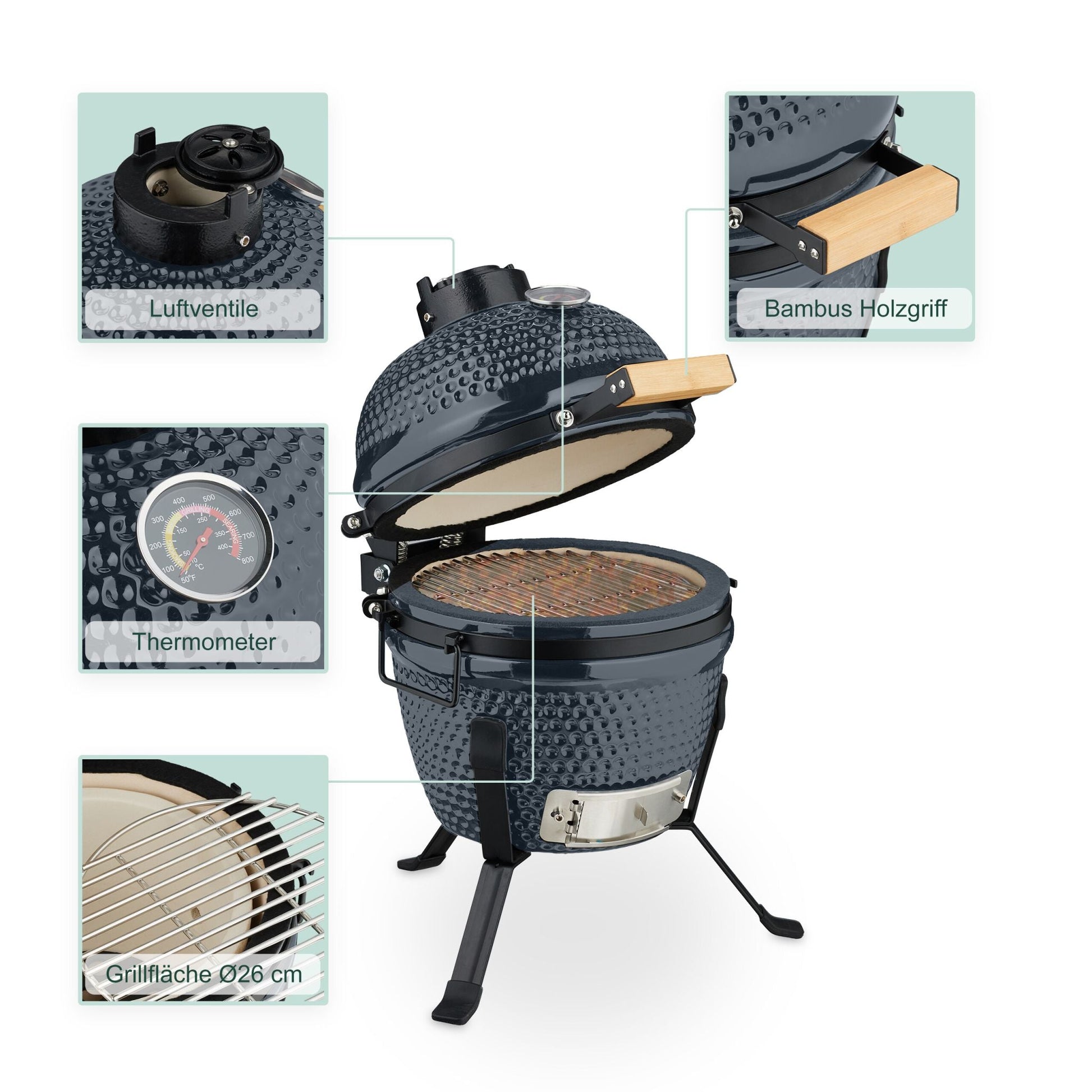Kamado Grill Keramik Schwarz-Grau von Relaxdays