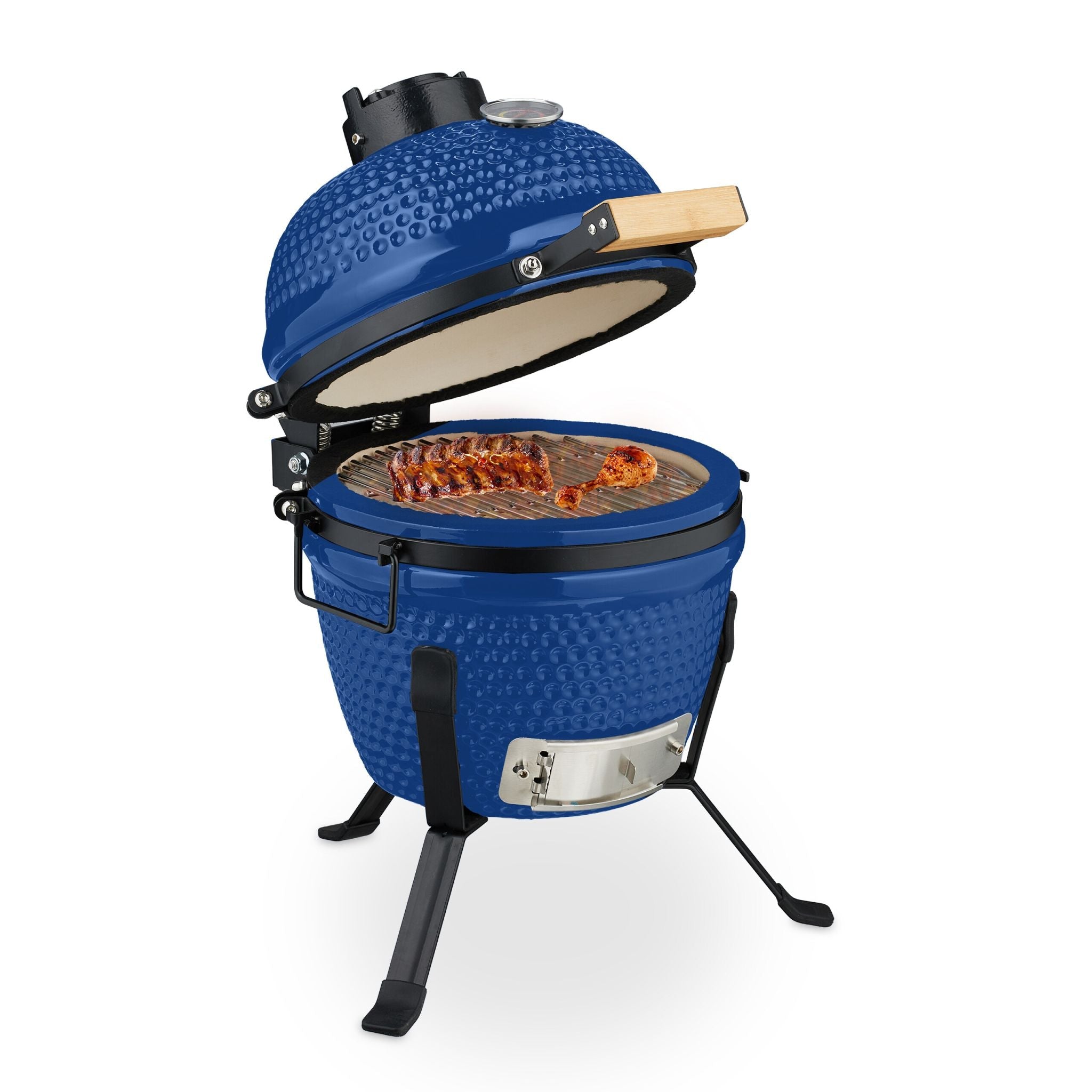 Kamado Grill Keramik Blau-Schwarz von Relaxdays
