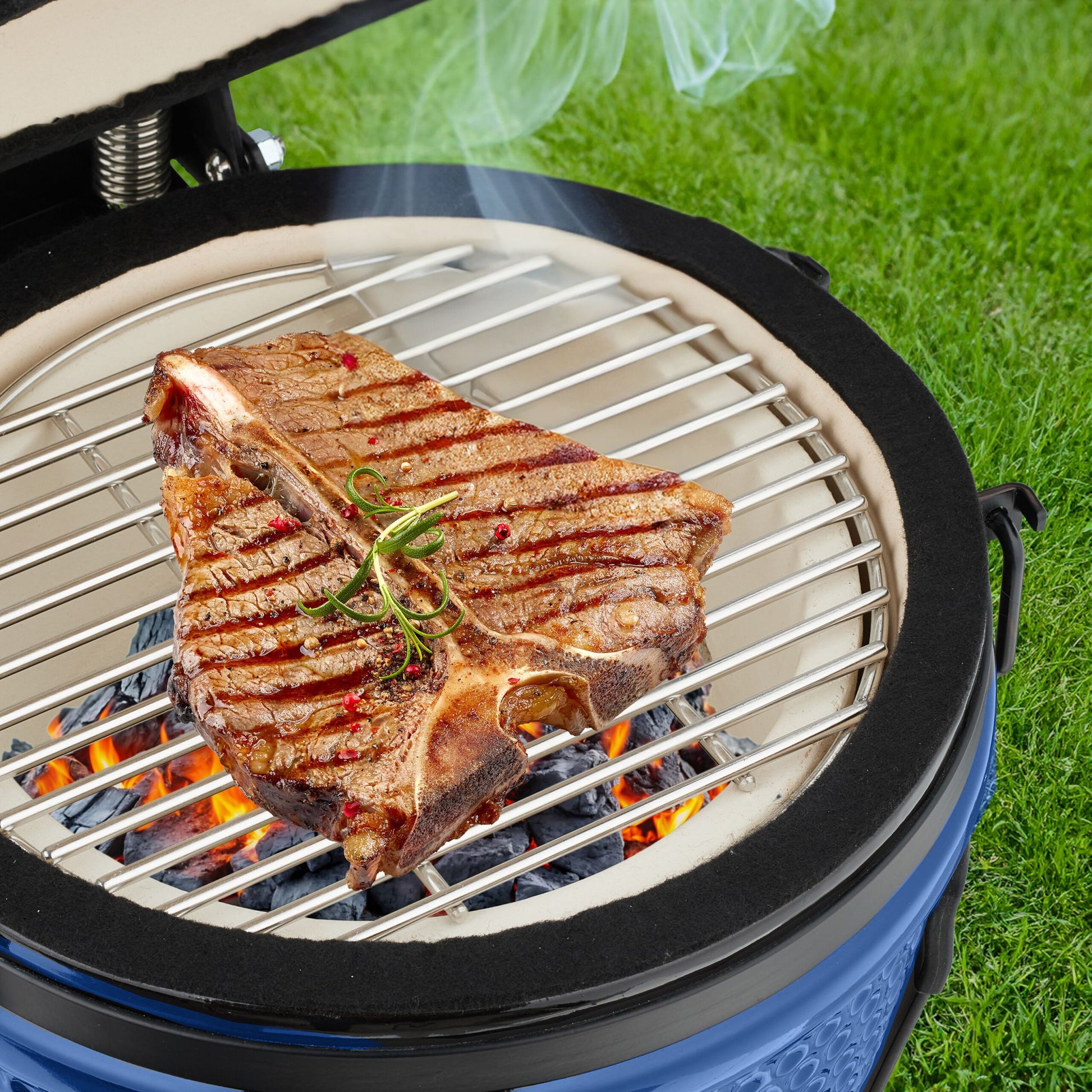 Kamado Grill Keramik Blau-Schwarz von Relaxdays