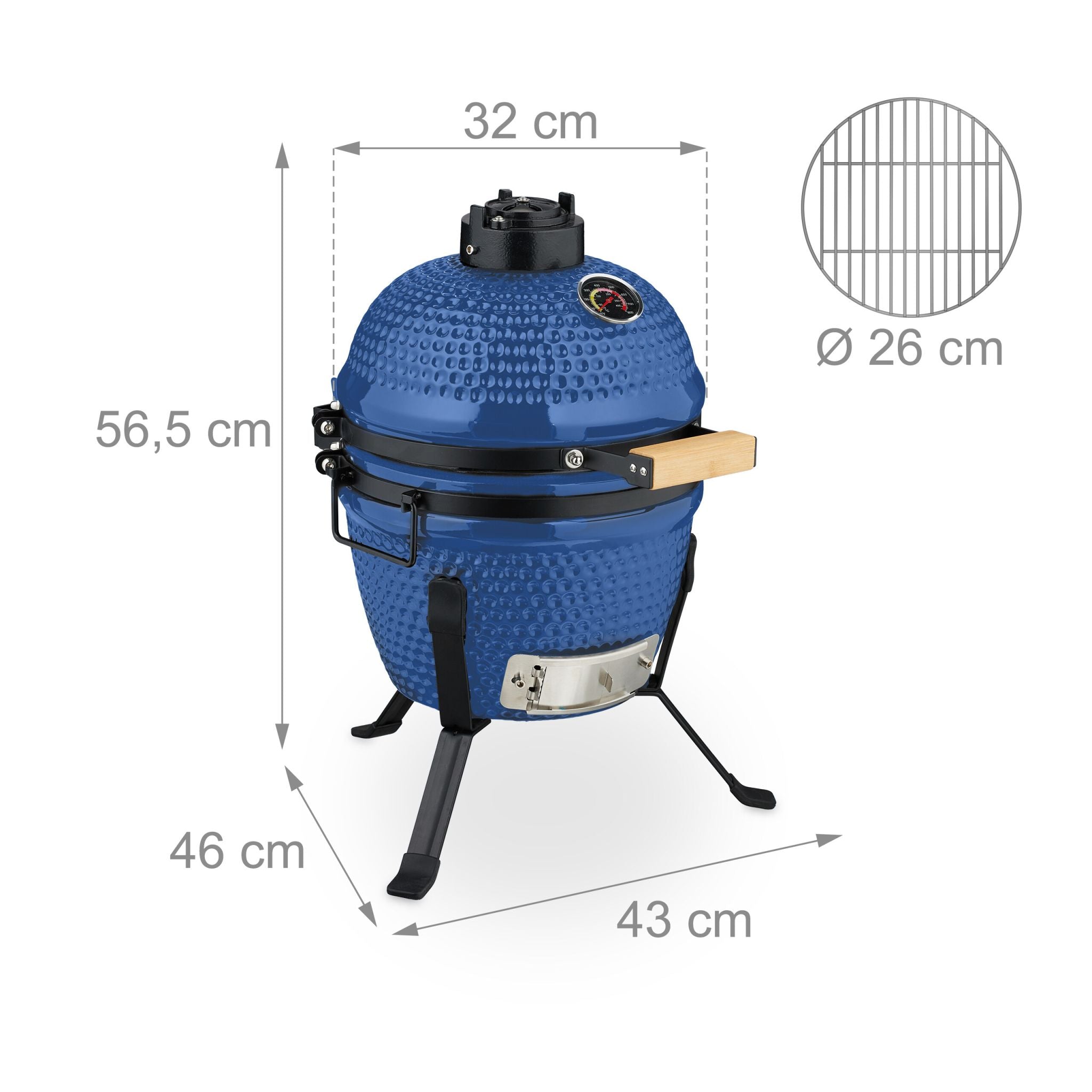 Kamado Grill Keramik Blau-Schwarz von Relaxdays