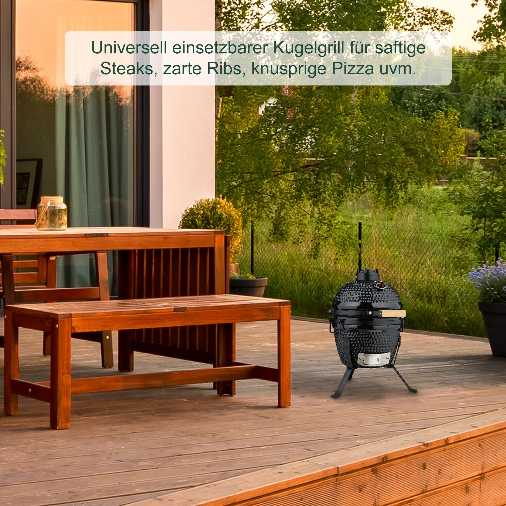 Kamado Grill Keramik Schwarz von Relaxdays