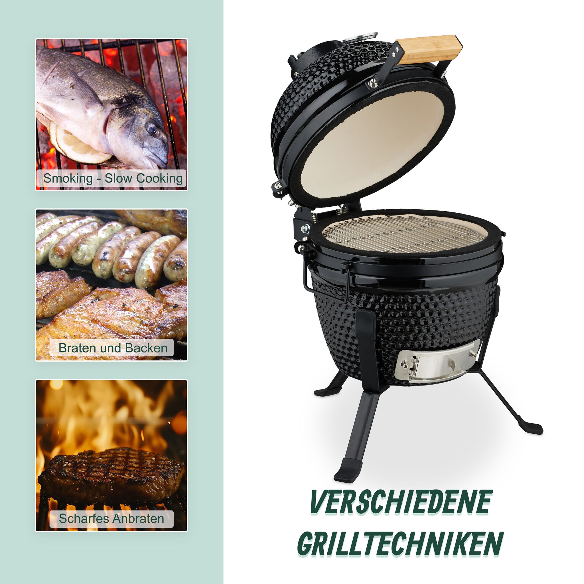 Kamado Grill Keramik Schwarz von Relaxdays