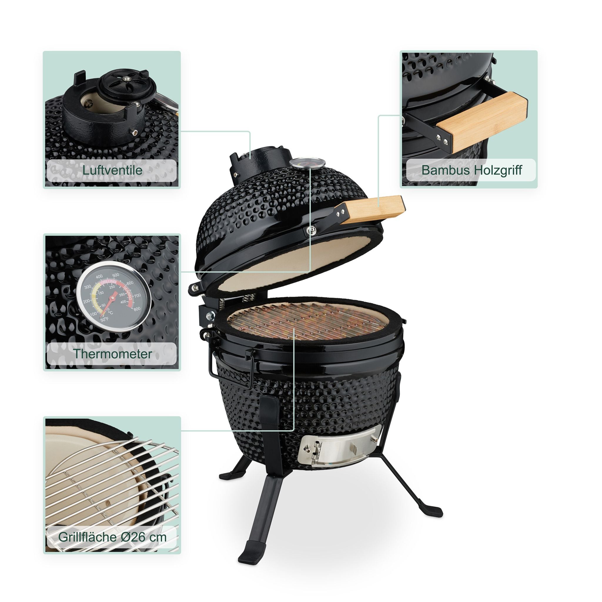 Kamado Grill Keramik Schwarz von Relaxdays