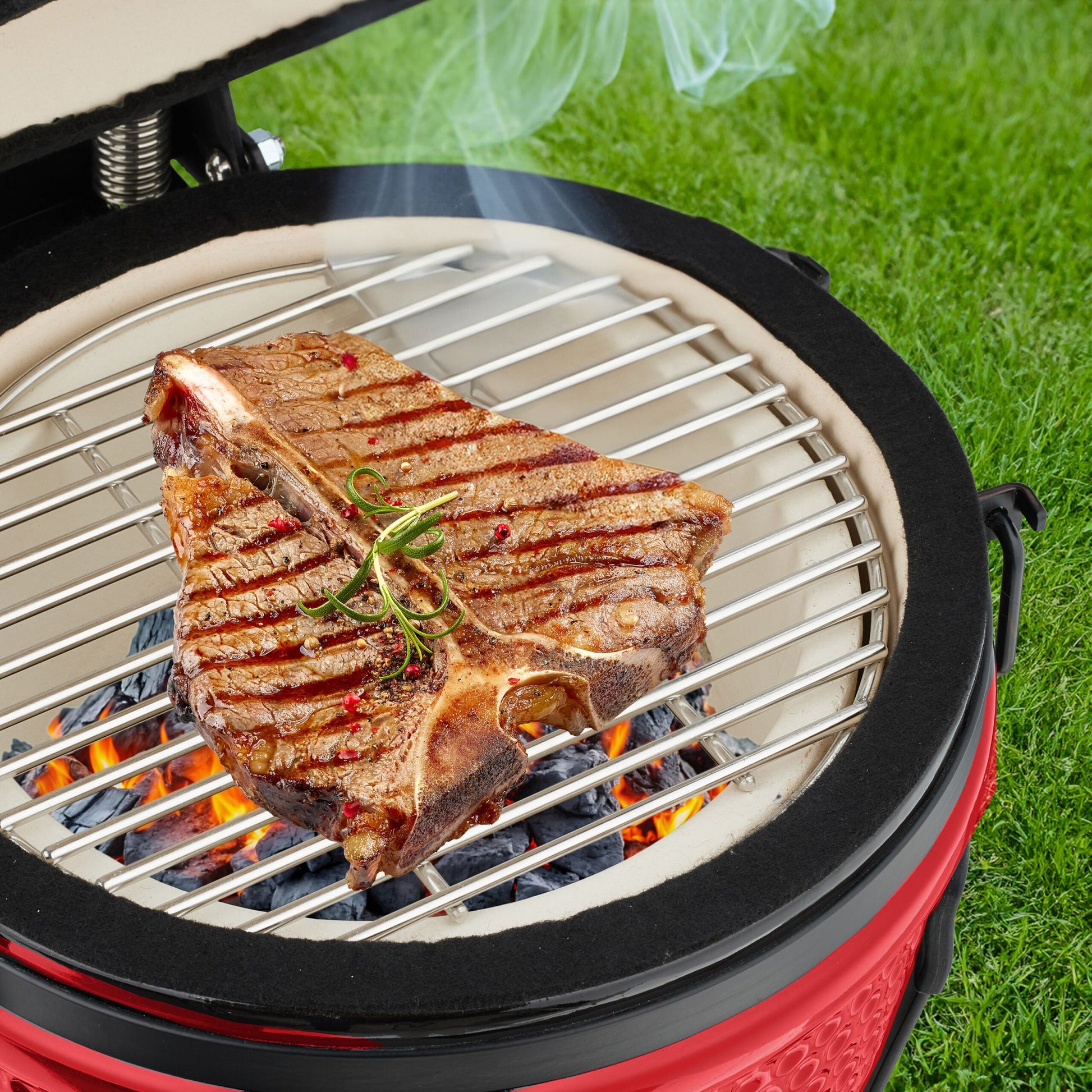 Kamado Grill Keramik Rot-Schwarz von Relaxdays