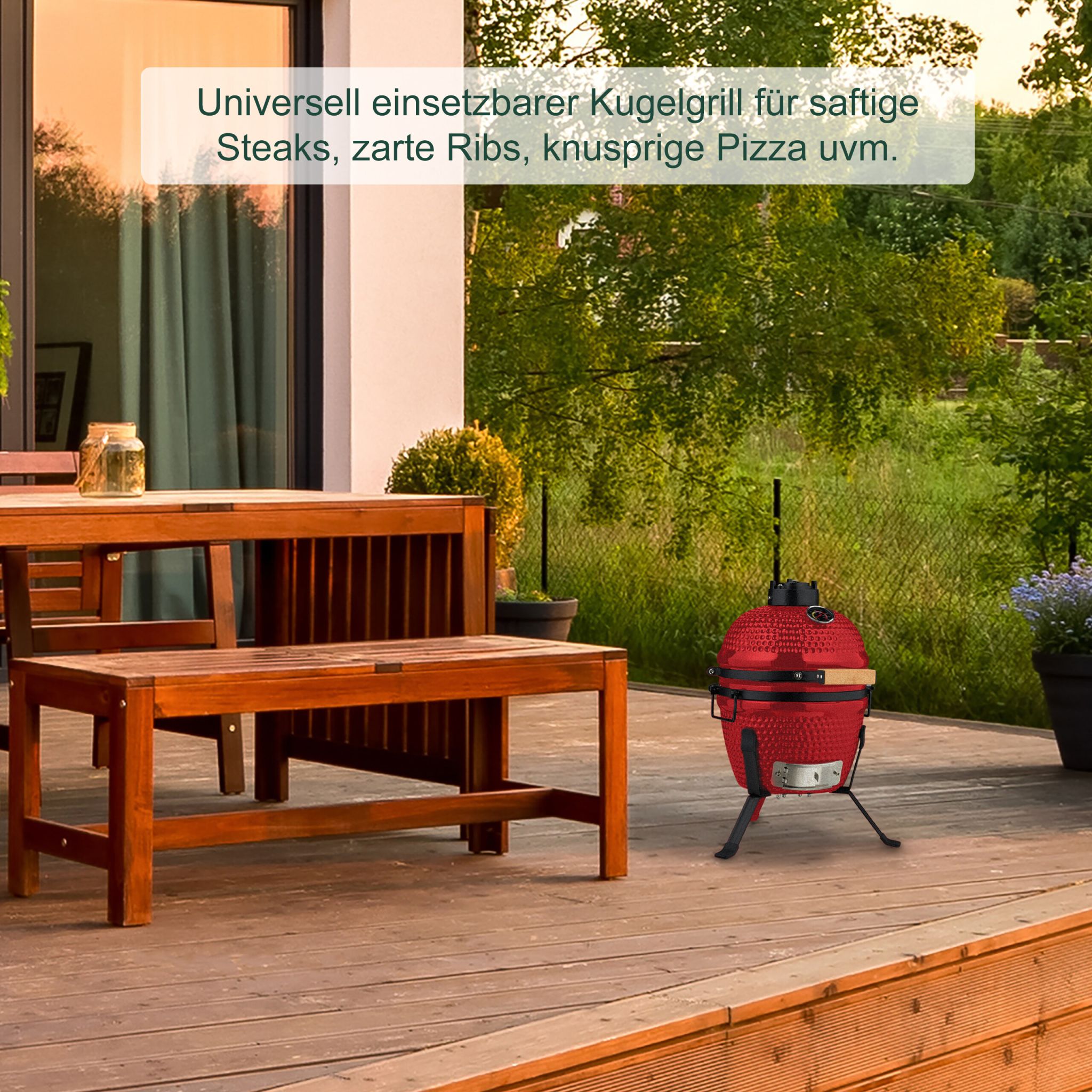 Kamado Grill Keramik Rot-Schwarz von Relaxdays