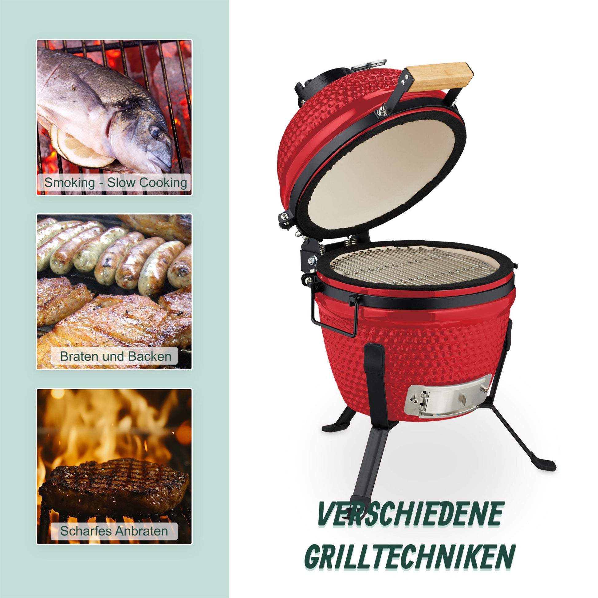 Kamado Grill Keramik Rot-Schwarz von Relaxdays
