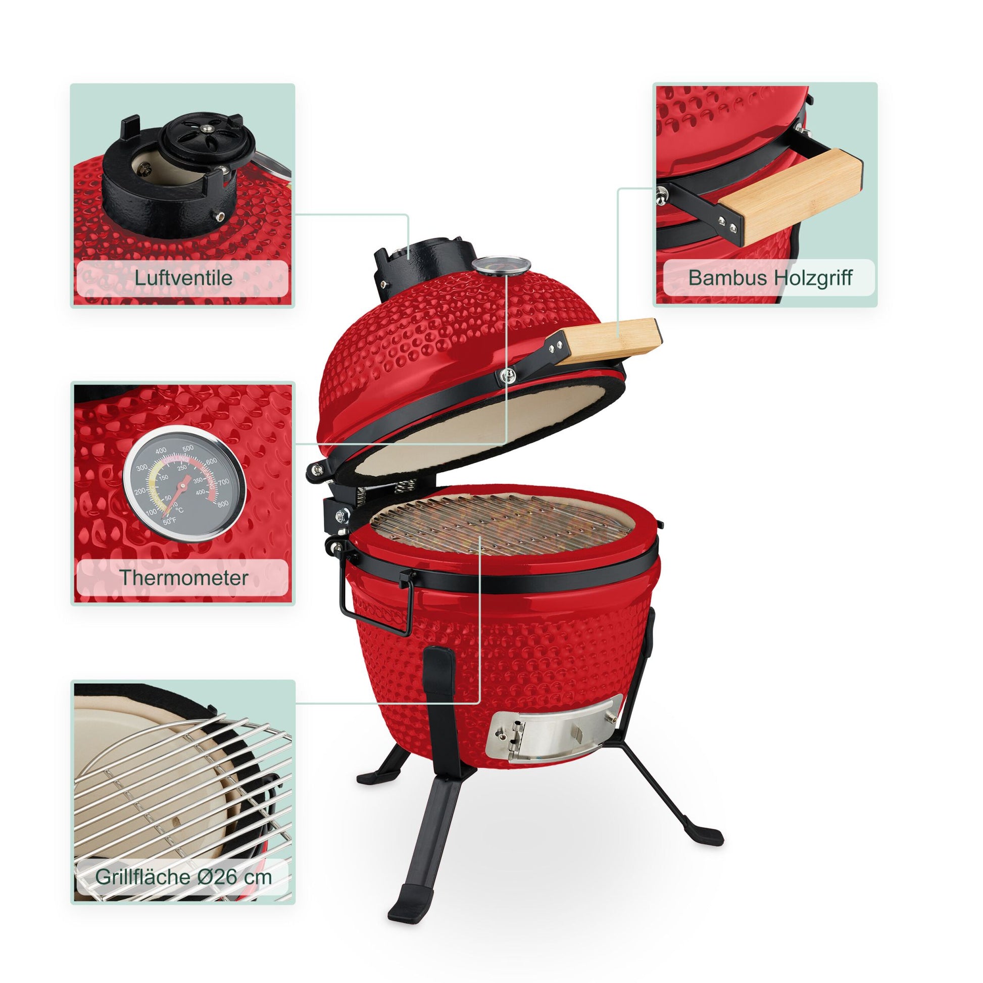 Kamado Grill Keramik Rot-Schwarz von Relaxdays