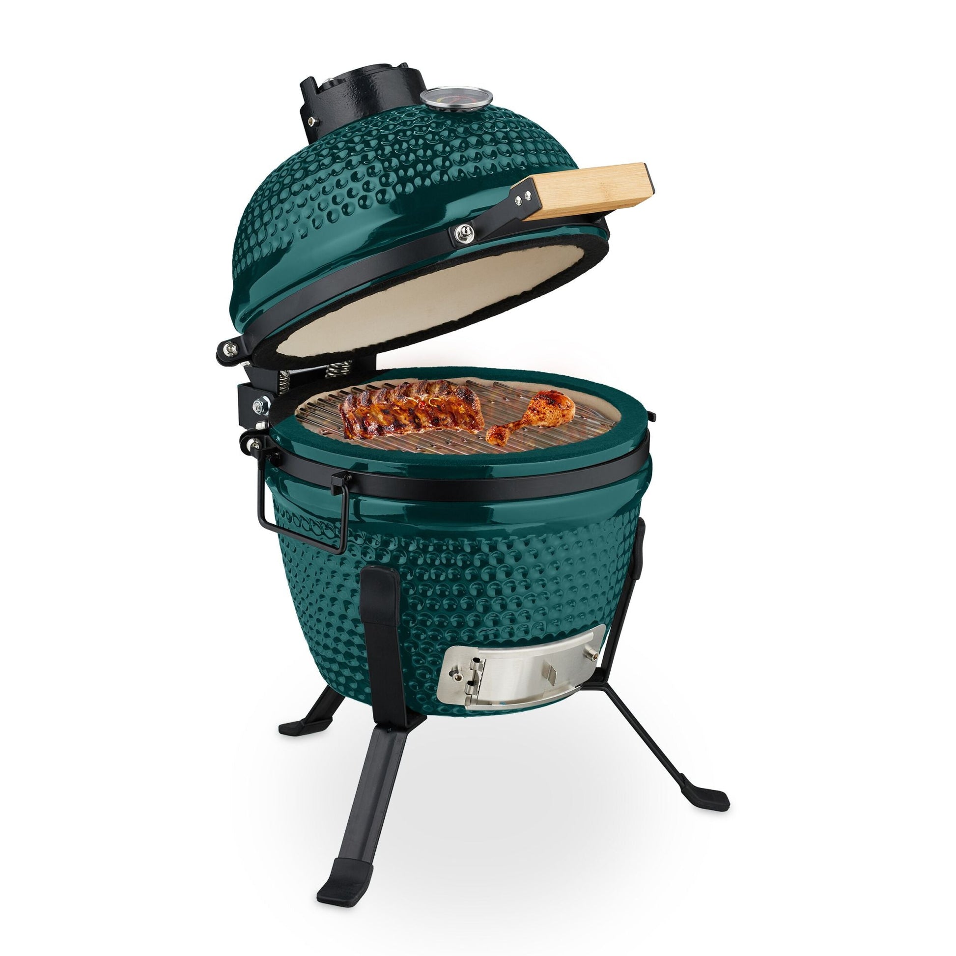 Kamado Grill Keramik Dunkelgrün-Schwarz von Relaxdays
