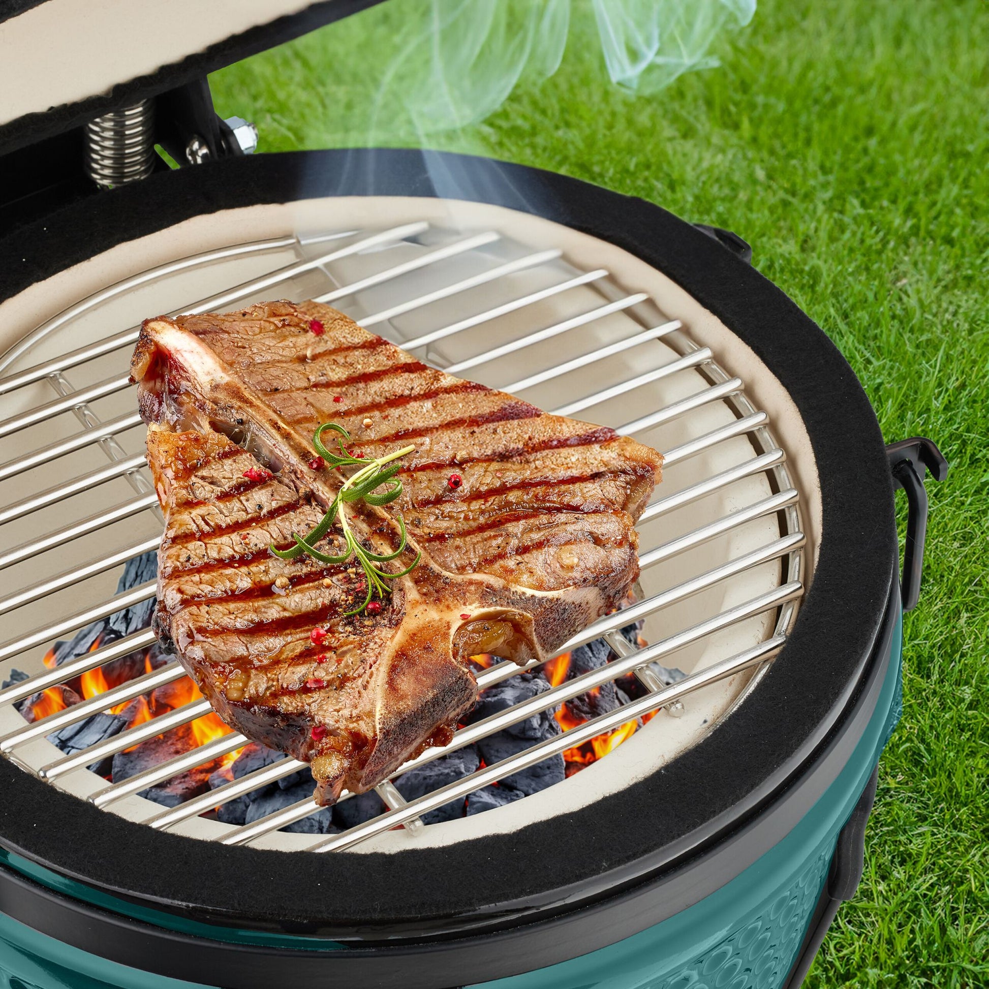 Kamado Grill Keramik Dunkelgrün-Schwarz von Relaxdays