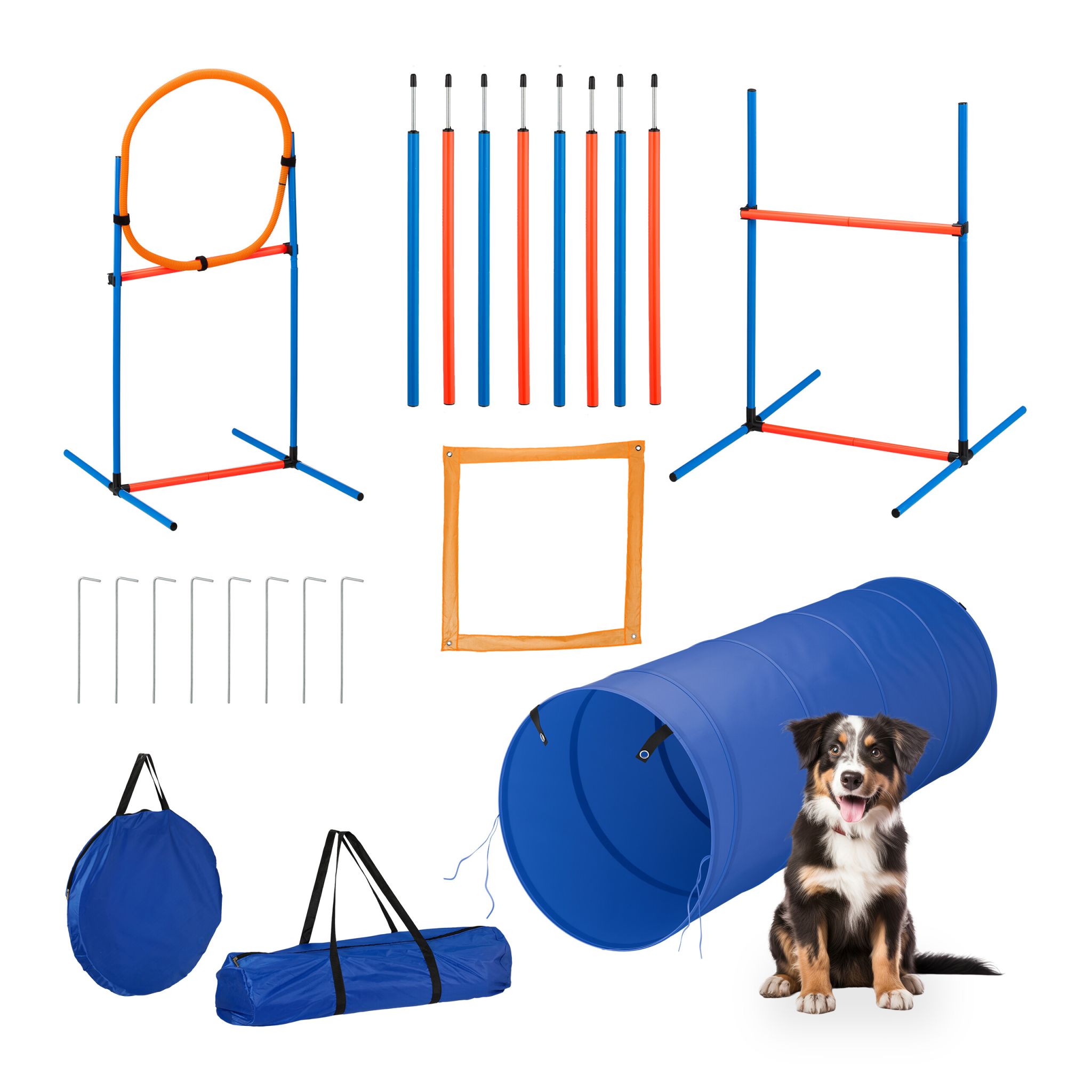Agility Set für Hunde Blau-Orange von Relaxdays